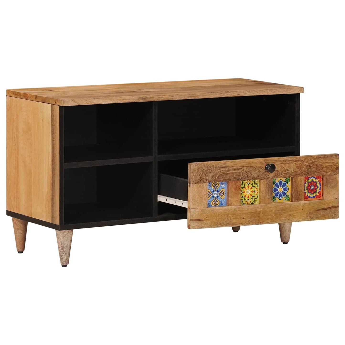 TV Cabinet with Drawer Natural 80 x 33 x 46 cm Solid Mango Wood