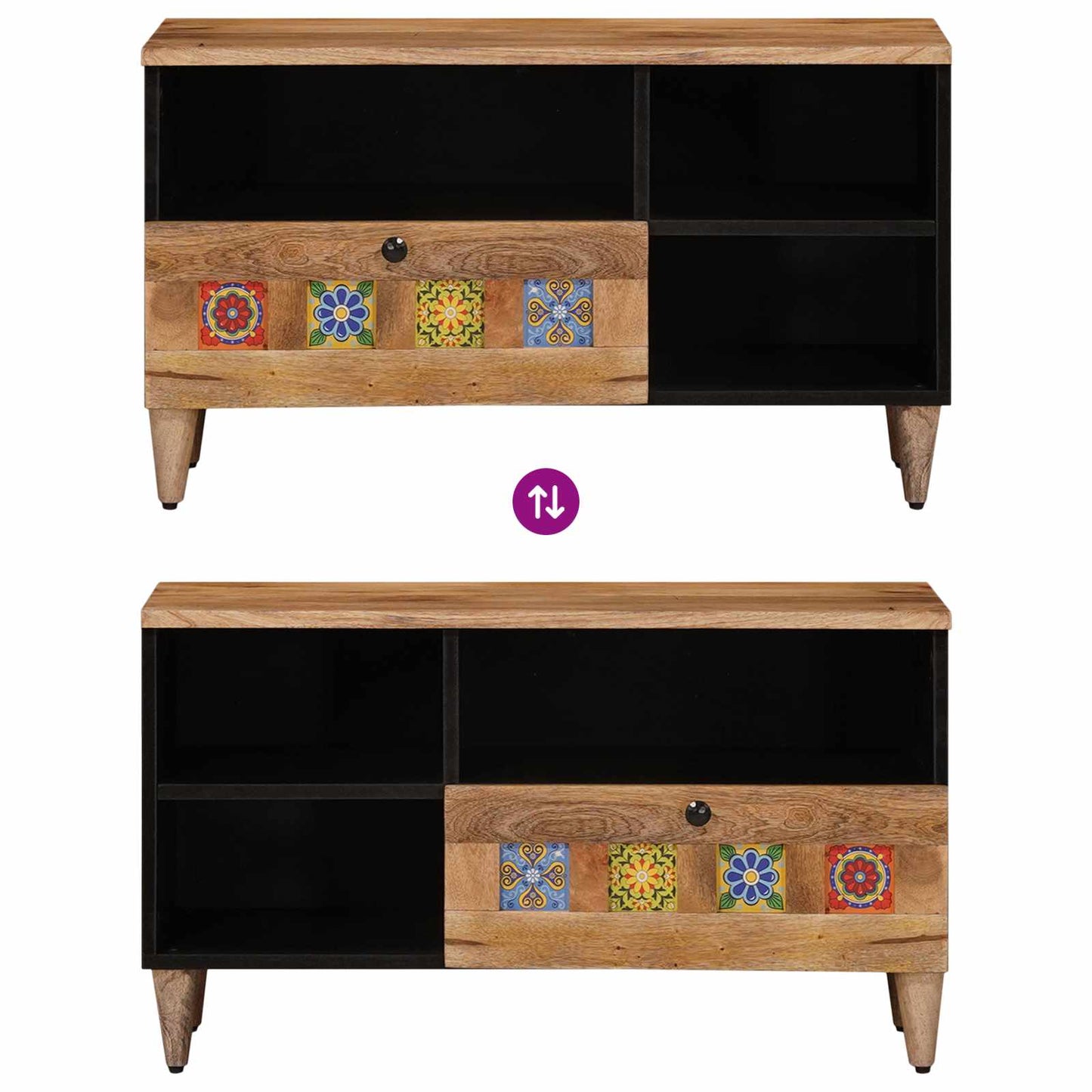 TV Cabinet with Drawer Natural 80 x 33 x 46 cm Solid Mango Wood