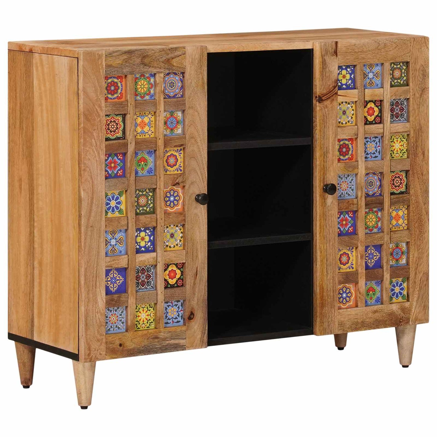 Sideboard with Shelf Natural 90 x 33 x 75 cm Solid Mango Wood
