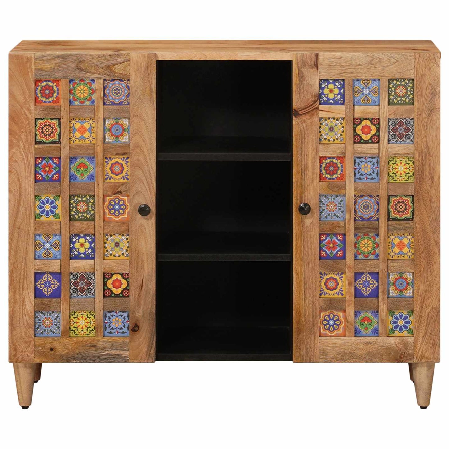 Sideboard with Shelf Natural 90 x 33 x 75 cm Solid Mango Wood