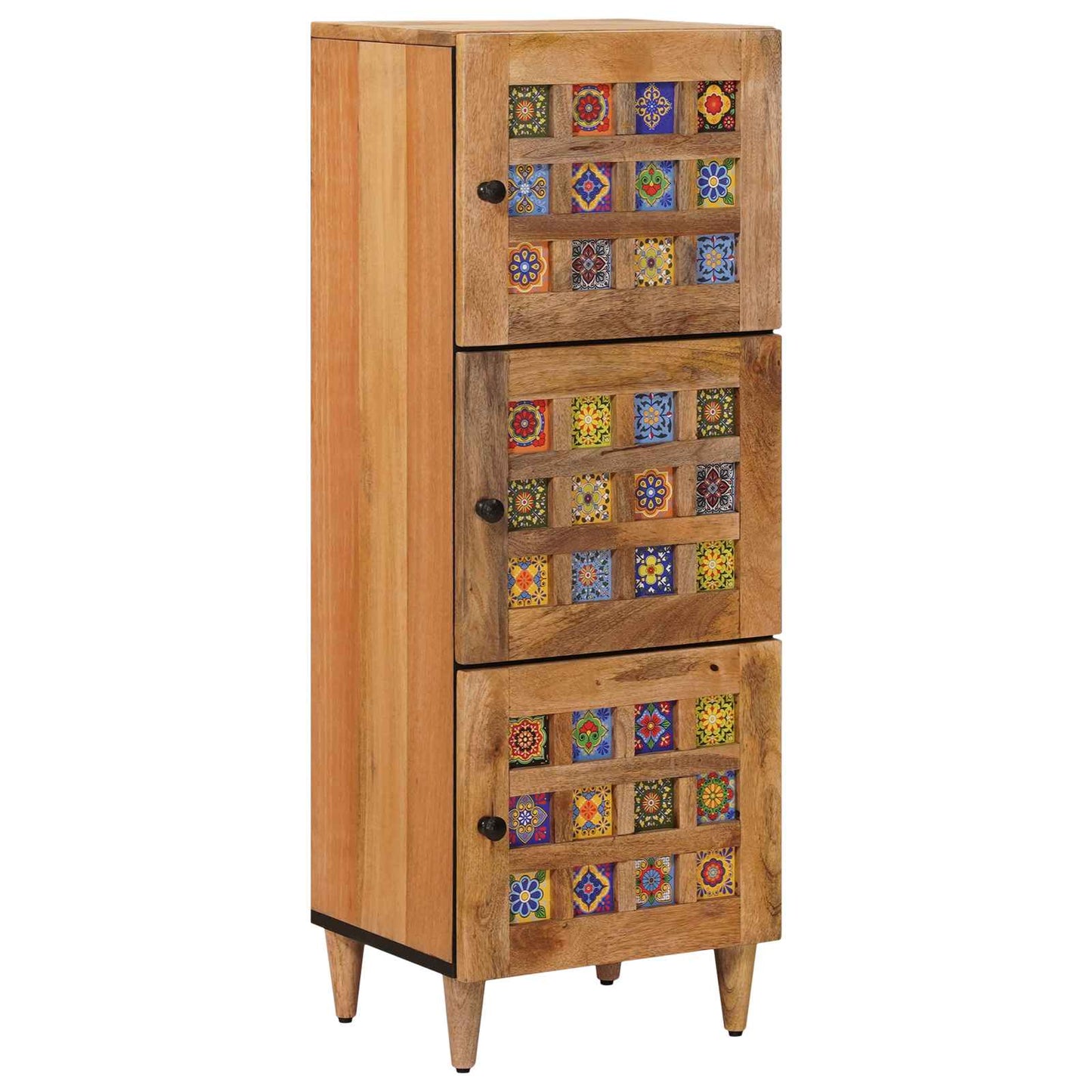 Highboard with Door Natural 40 x 33 x 110 cm Solid Mango Wood