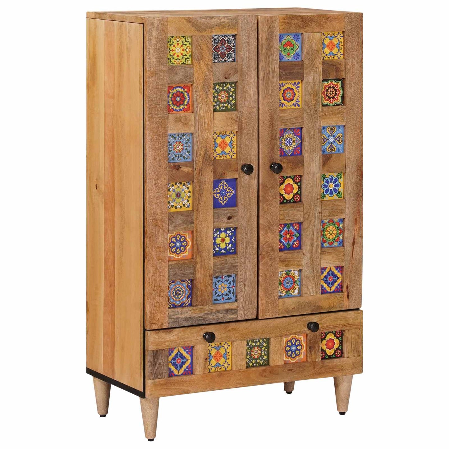 Highboard with Door Natural 60 x 33.5 x 100 cm Solid Mango Wood