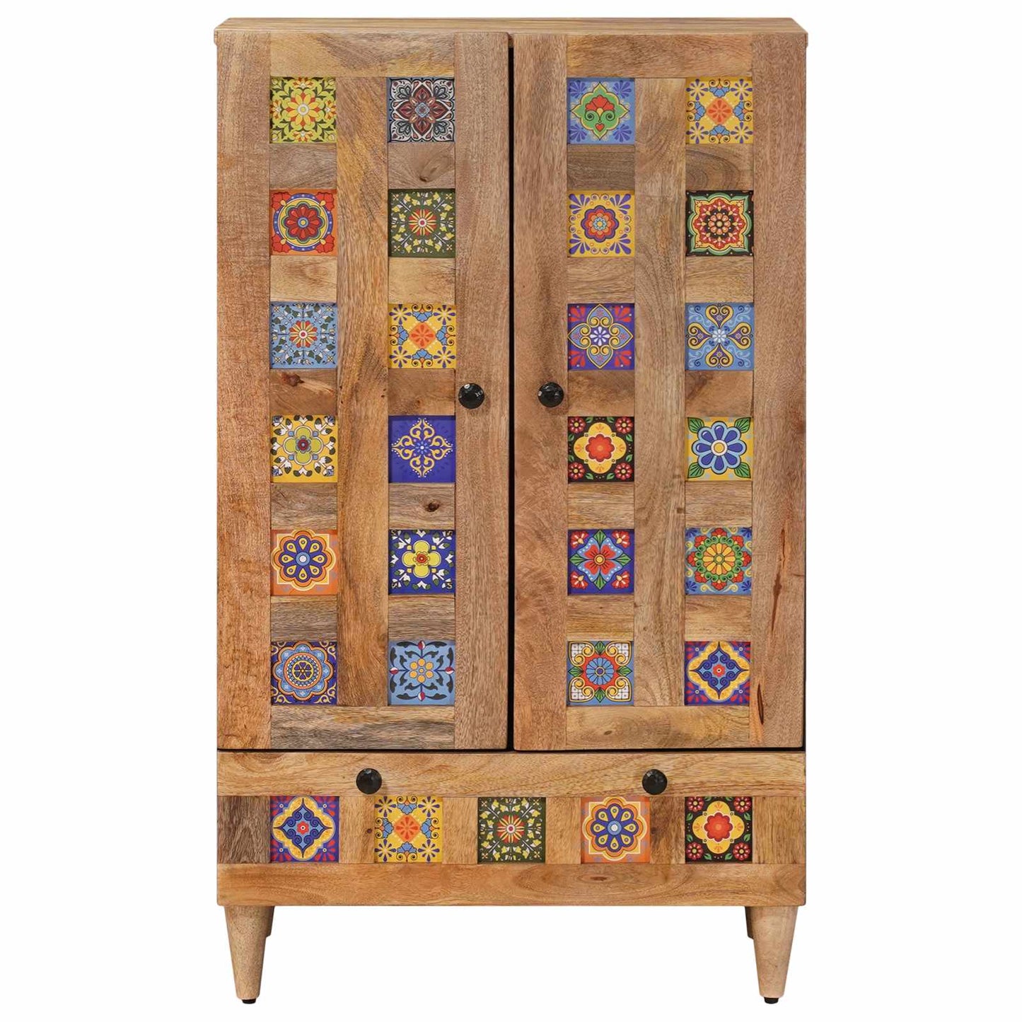 Highboard with Door Natural 60 x 33.5 x 100 cm Solid Mango Wood