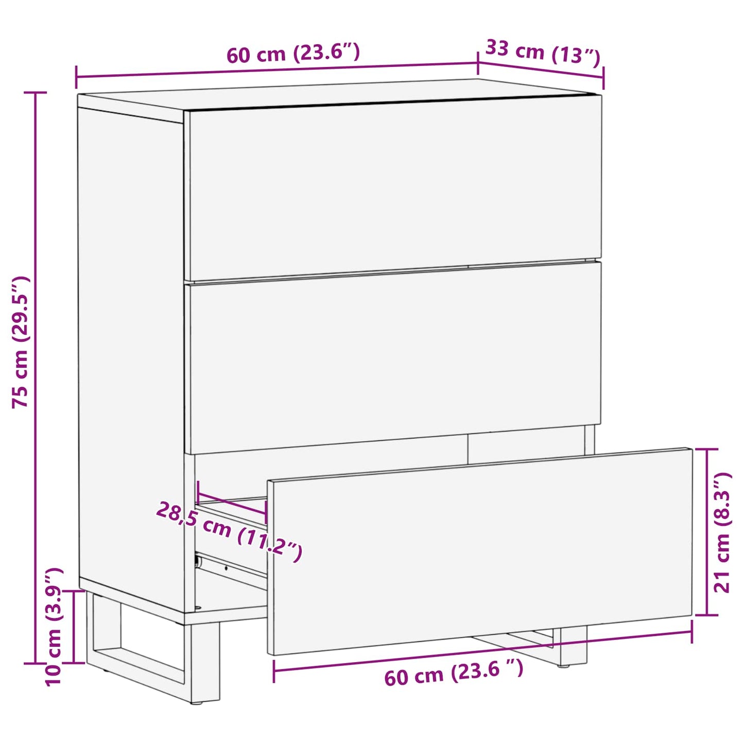 Storage Sideboard Brown 60 x 33 x 75 cm Solid Mango Wood
