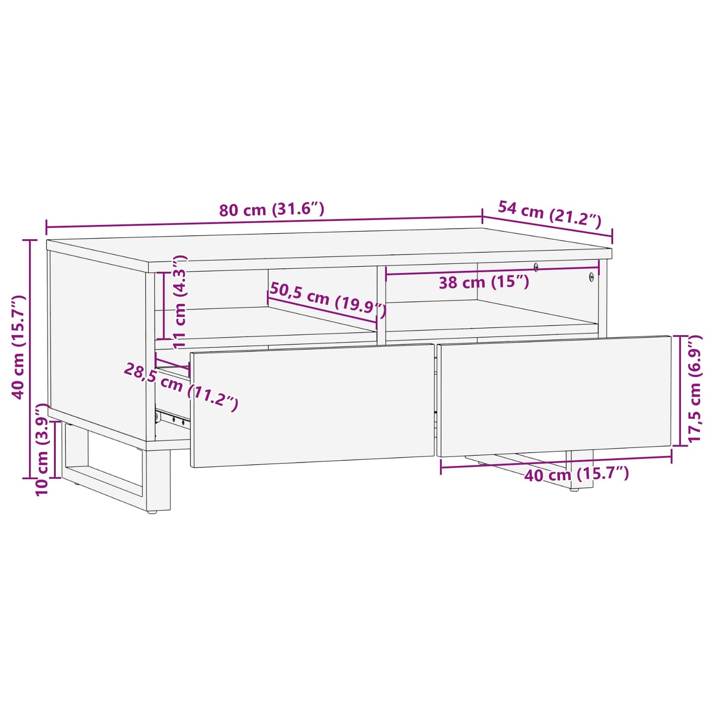 Coffee Table with Drawer Brown 80 x 54 x 40 cm Solid Mango Wood