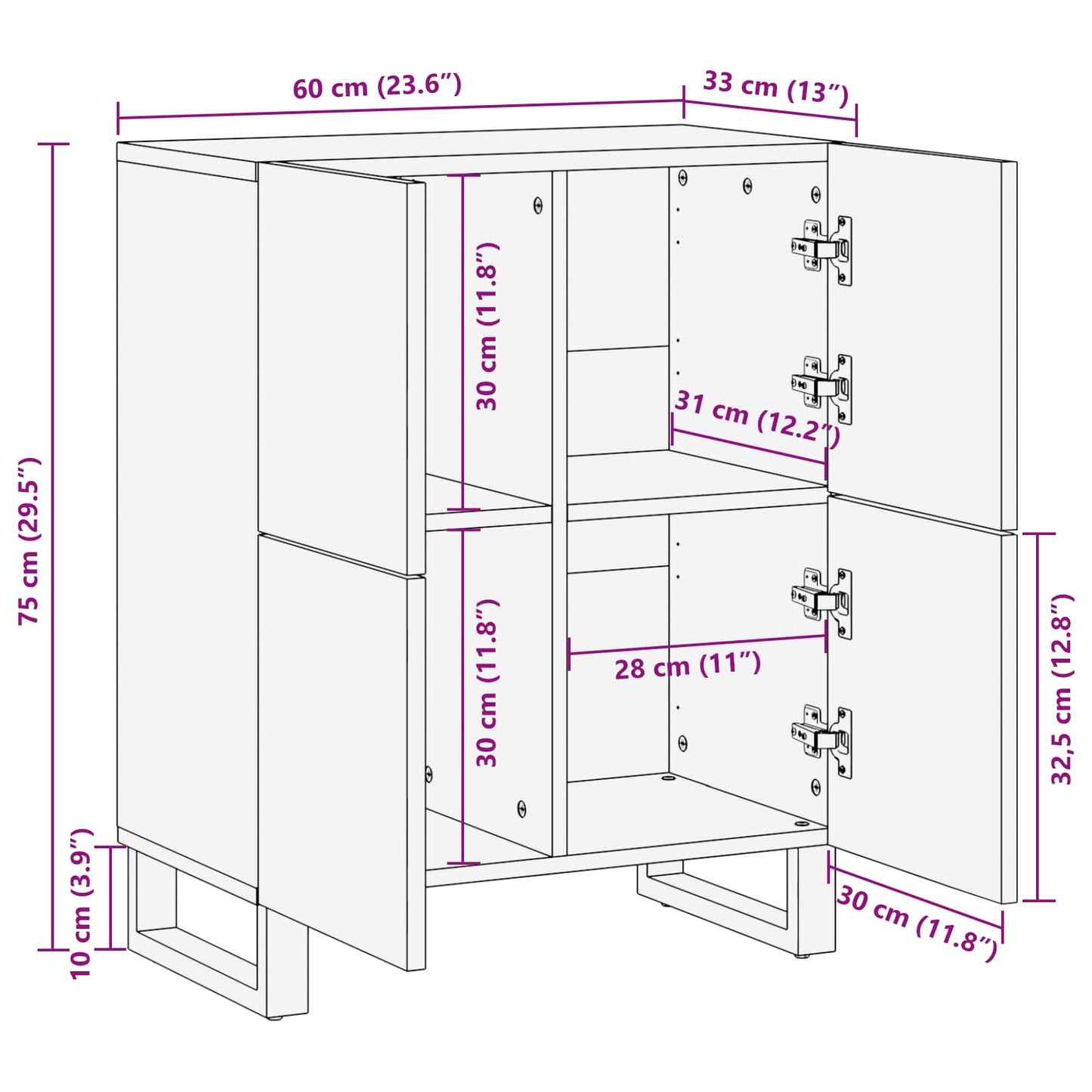 Side Cabinet with Door Brown 60 x 33 x 75 cm Solid Mango Wood