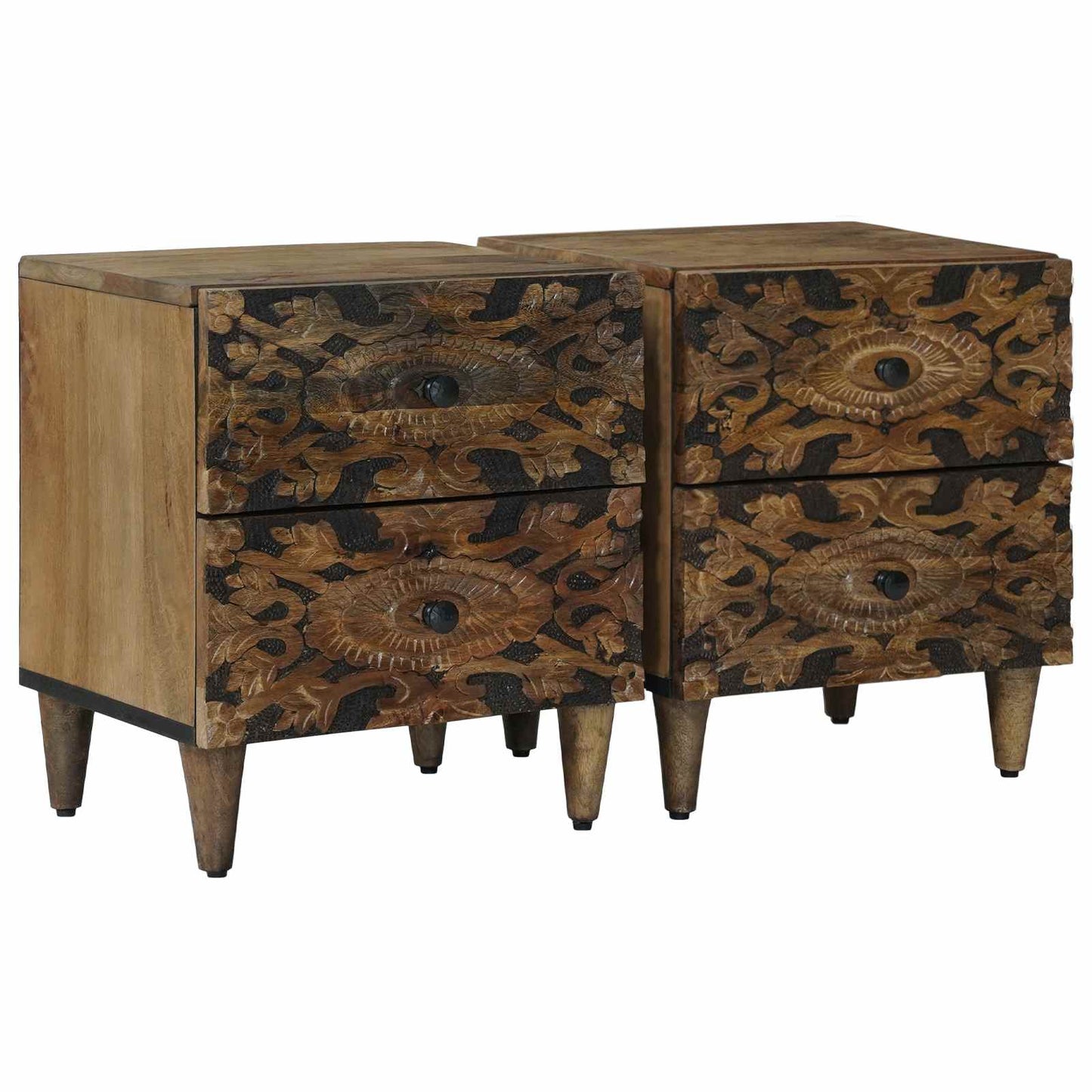 Bedside Cabinet 2 pcs Brown 40 x 33.5 x 46 cm Solid Mango Wood