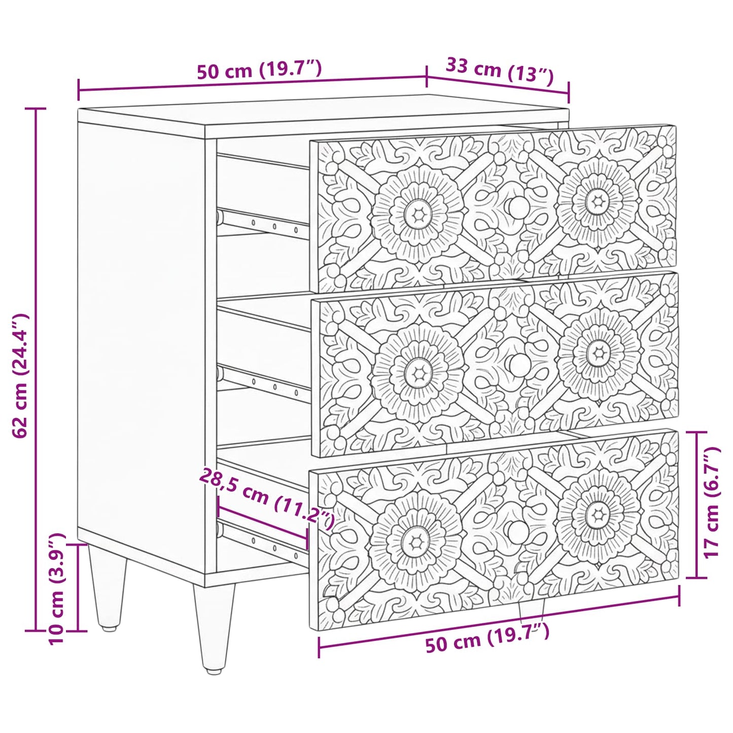 Bed cabinet with Drawer Brown 50 x 33 x 60 cm Solid Mango Wood