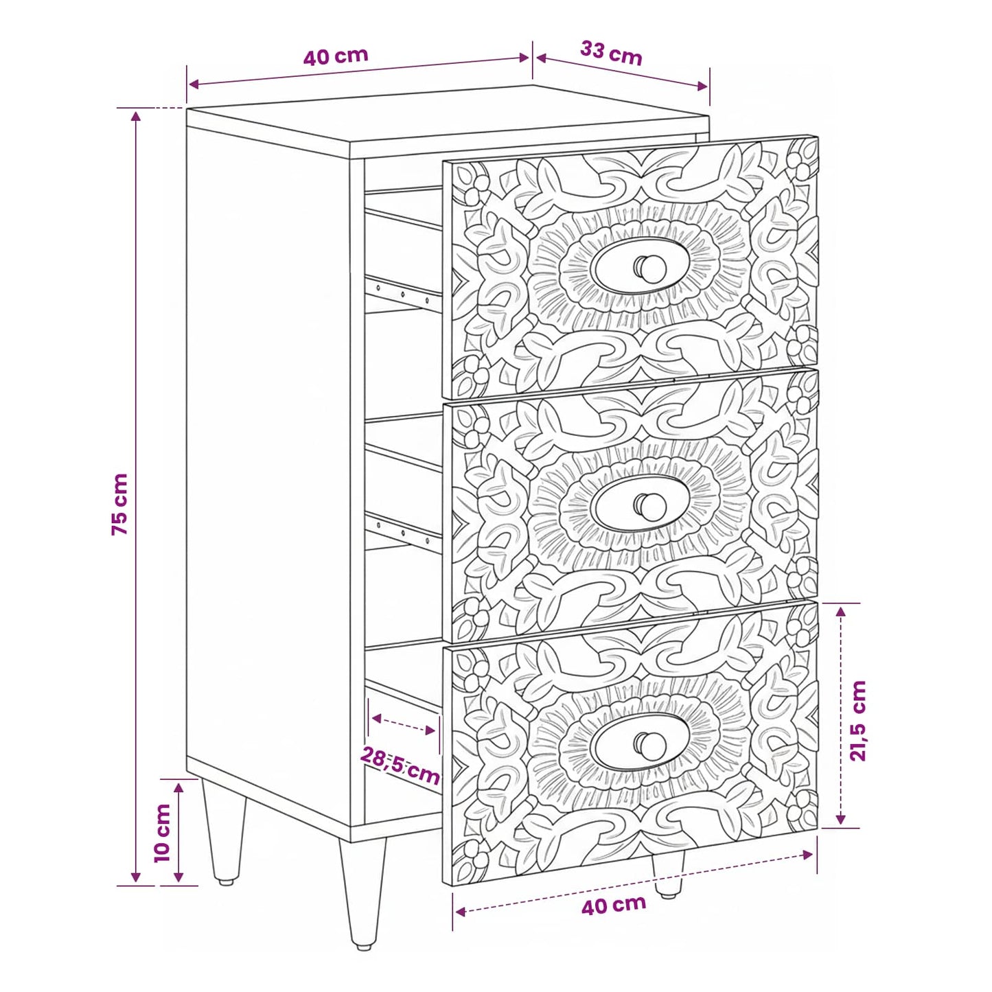 Sideboard Brown 40 x 33.5 x 75 cm Solid Mango Wood