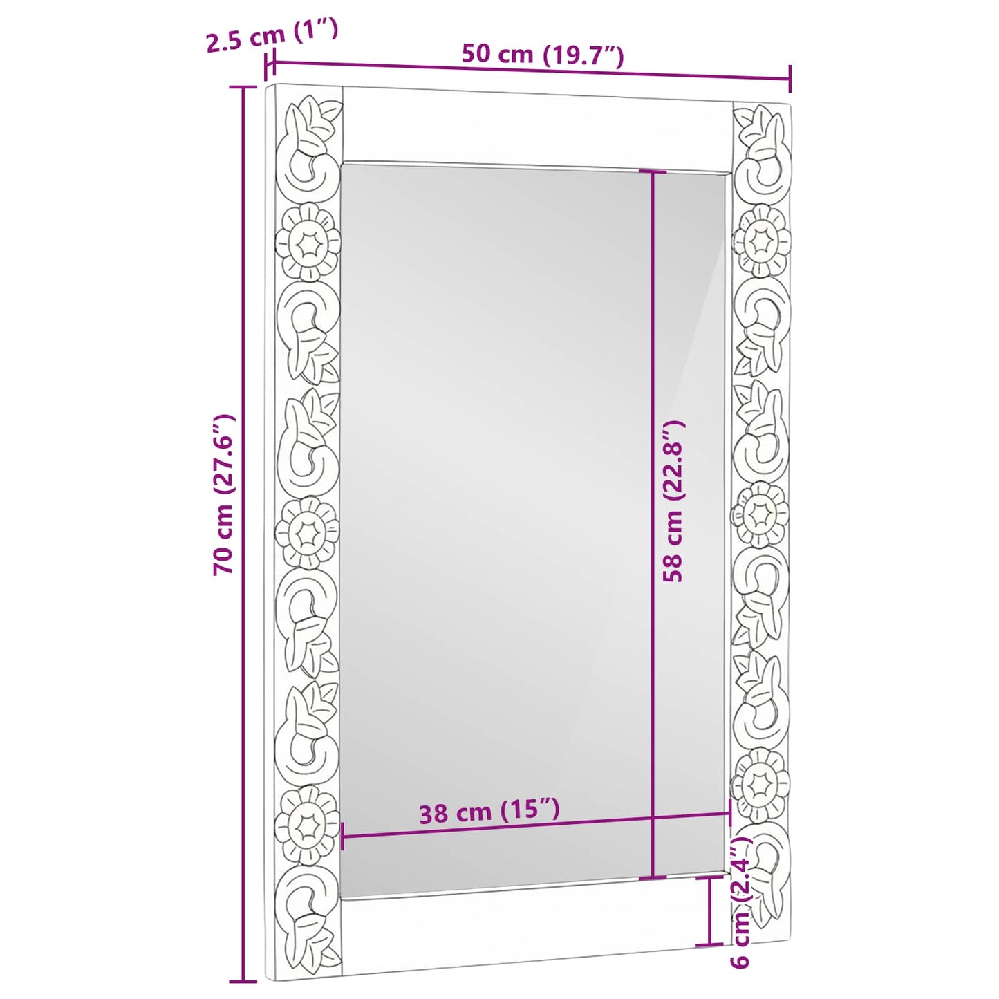 Wall Mirror Walnut Brown 70 x 50 cm Engineered Wood and Glass