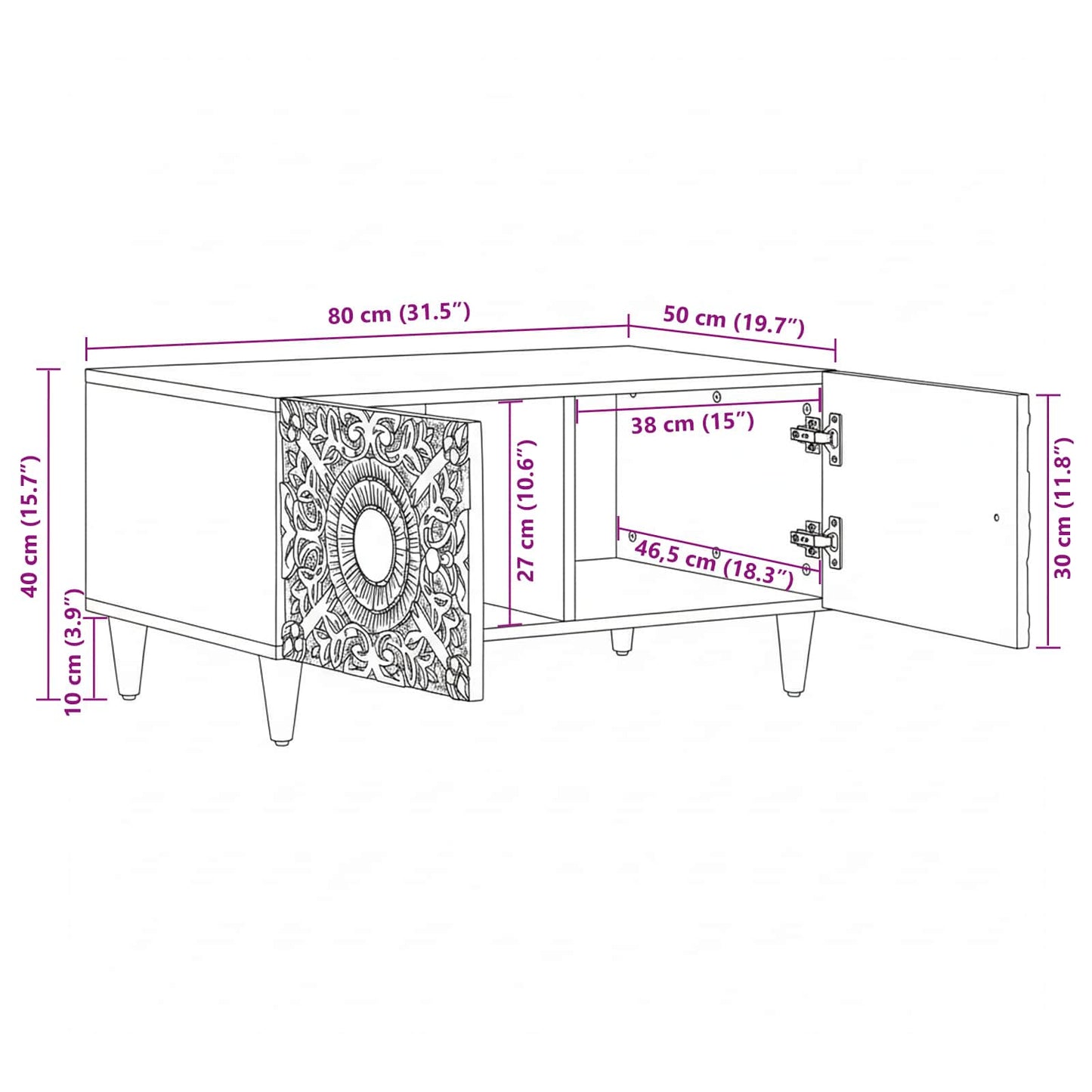 Coffee Table White 80 x 50 x 40 cm Solid Mango Wood