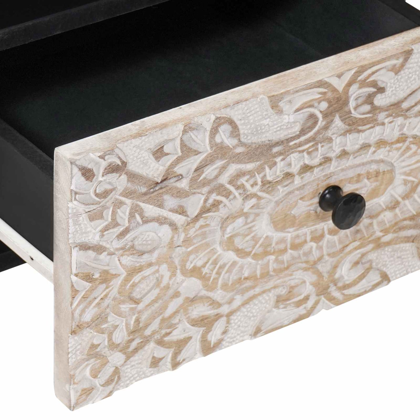 Bed cabinet with Drawer White 40 x 33 x 46 cm Solid Mango Wood
