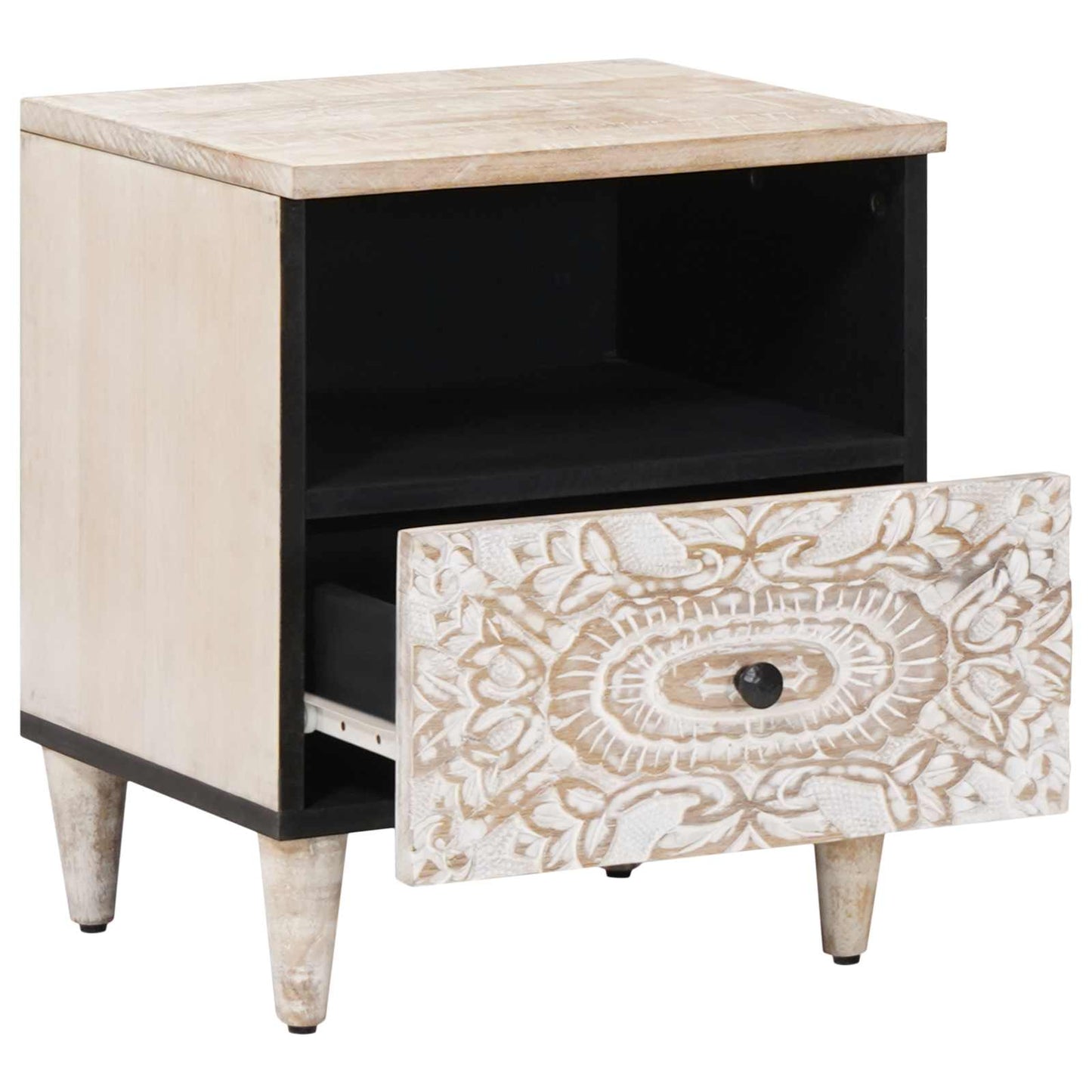 Bed cabinet 2 pcs White 40 x 33 x 46 cm Solid Mango Wood