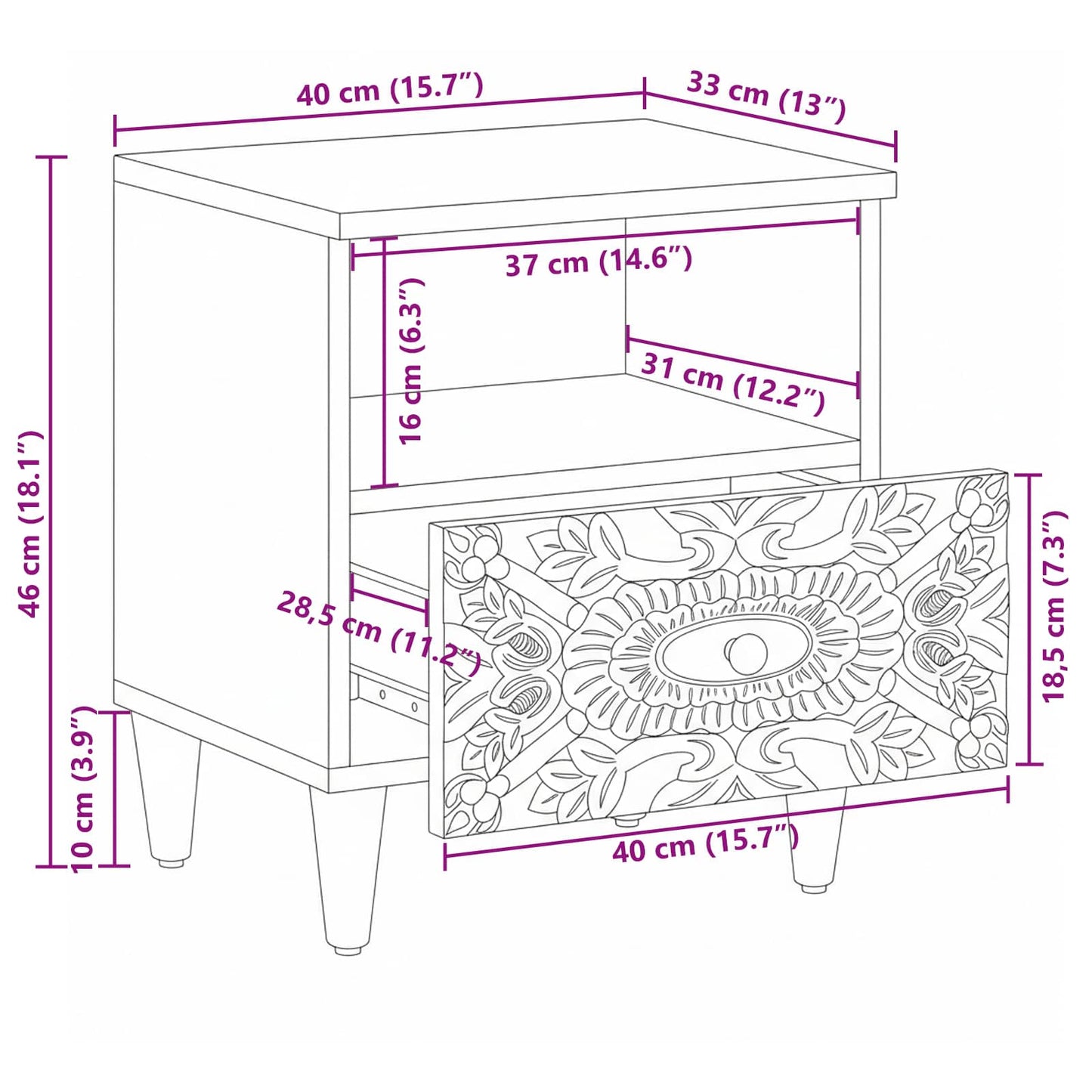 Bed cabinet 2 pcs White 40 x 33 x 46 cm Solid Mango Wood
