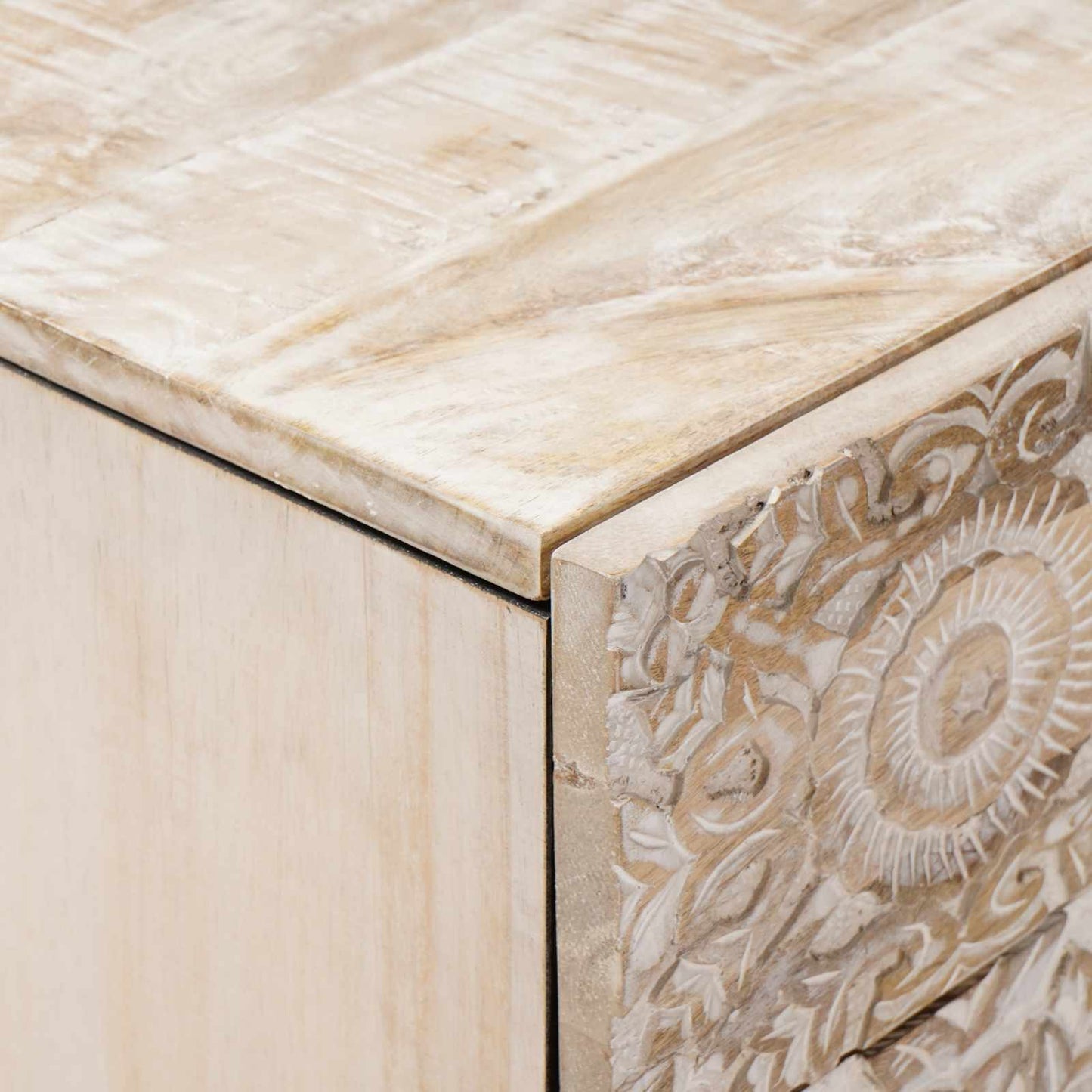 Bed cabinet with Drawer White 50 x 33 x 60 cm Solid Mango Wood