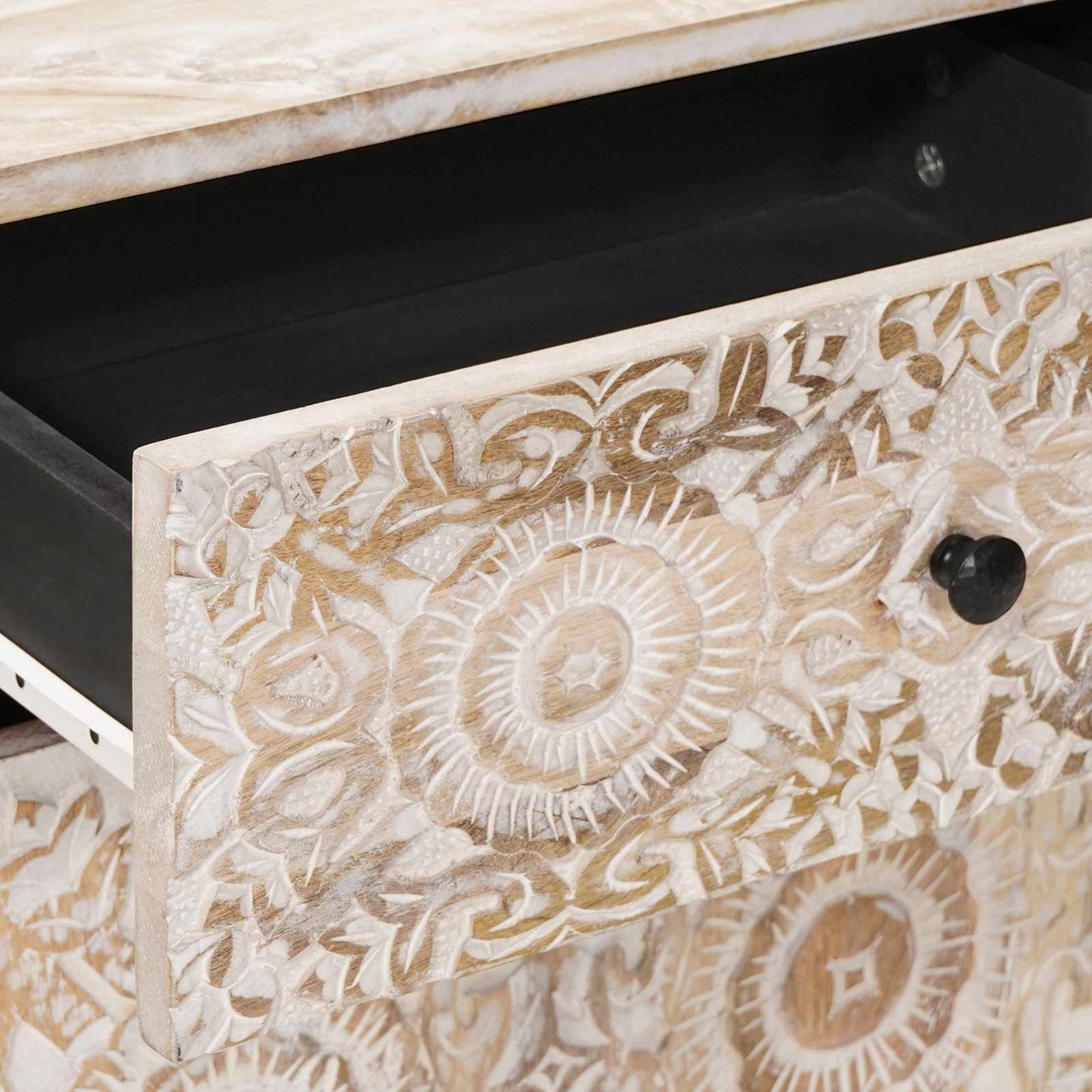 Bed cabinet with Drawer White 50 x 33 x 60 cm Solid Mango Wood