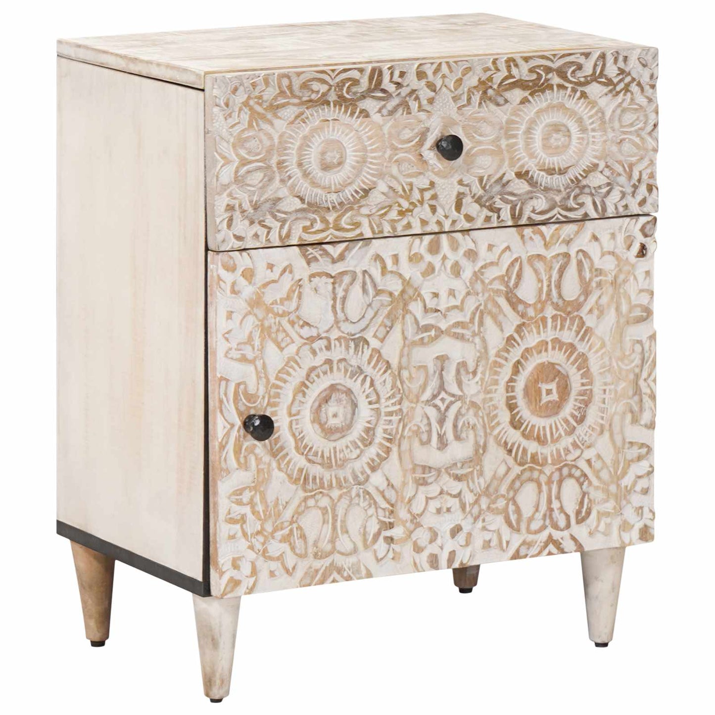 Bed cabinet with Drawer White 50 x 33 x 60 cm Solid Mango Wood