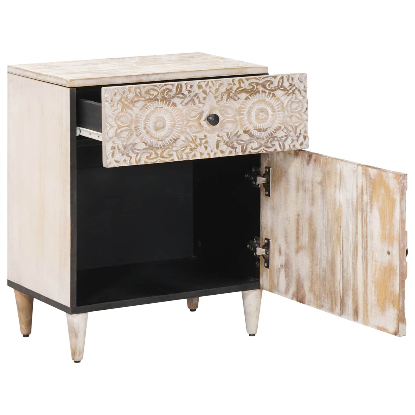 Bed cabinet with Drawer White 50 x 33 x 60 cm Solid Mango Wood