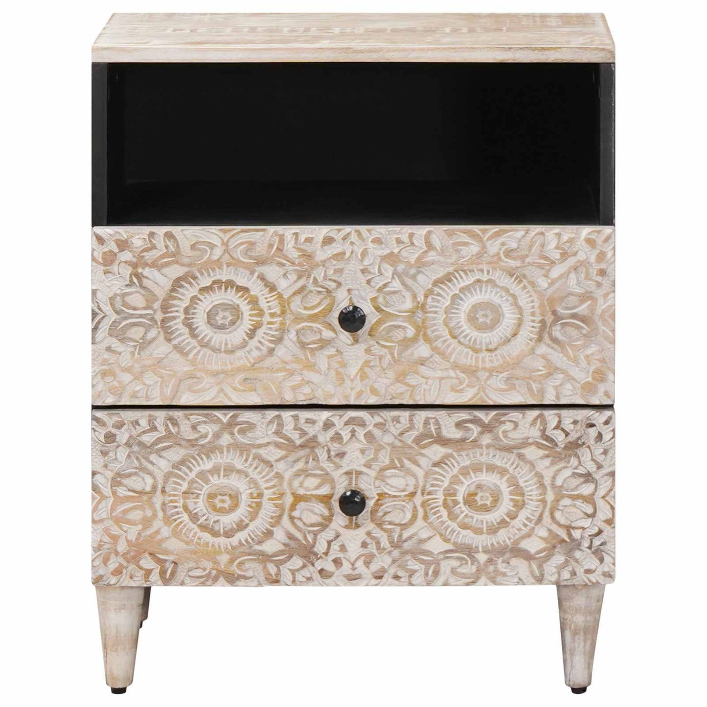 Bed cabinet with Drawer White 50 x 33 x 60 cm Solid Mango Wood