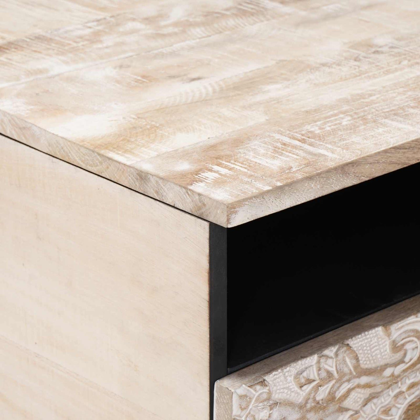 Coffee Table with Drawer White 80 x 54 x 40 cm Solid Mango Wood
