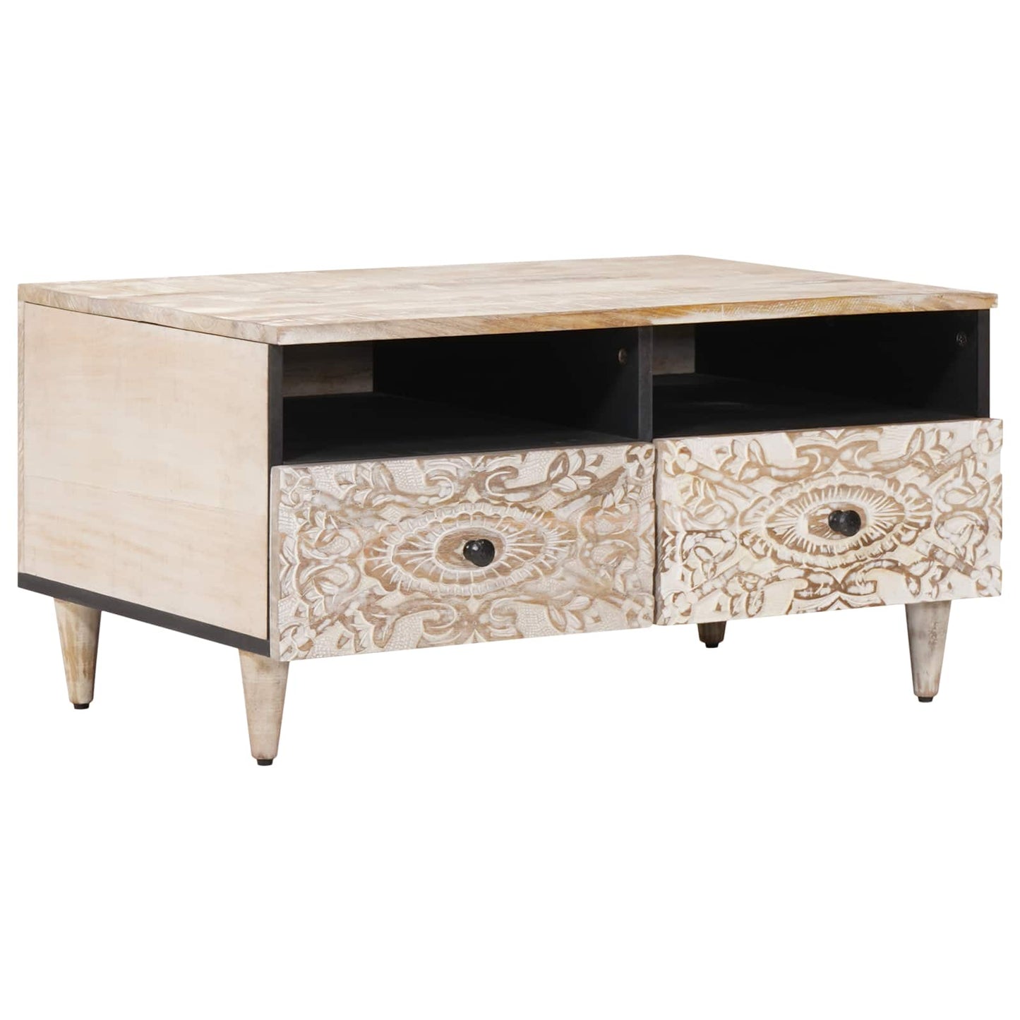 Coffee Table with Drawer White 80 x 54 x 40 cm Solid Mango Wood
