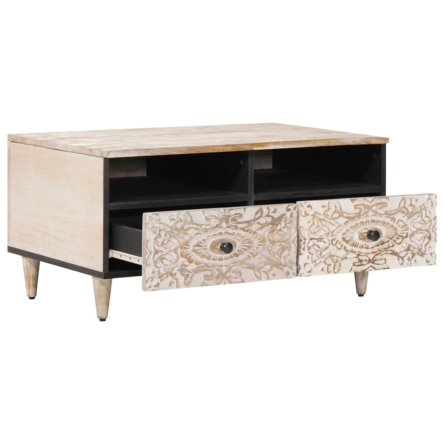 Coffee Table with Drawer White 80 x 54 x 40 cm Solid Mango Wood