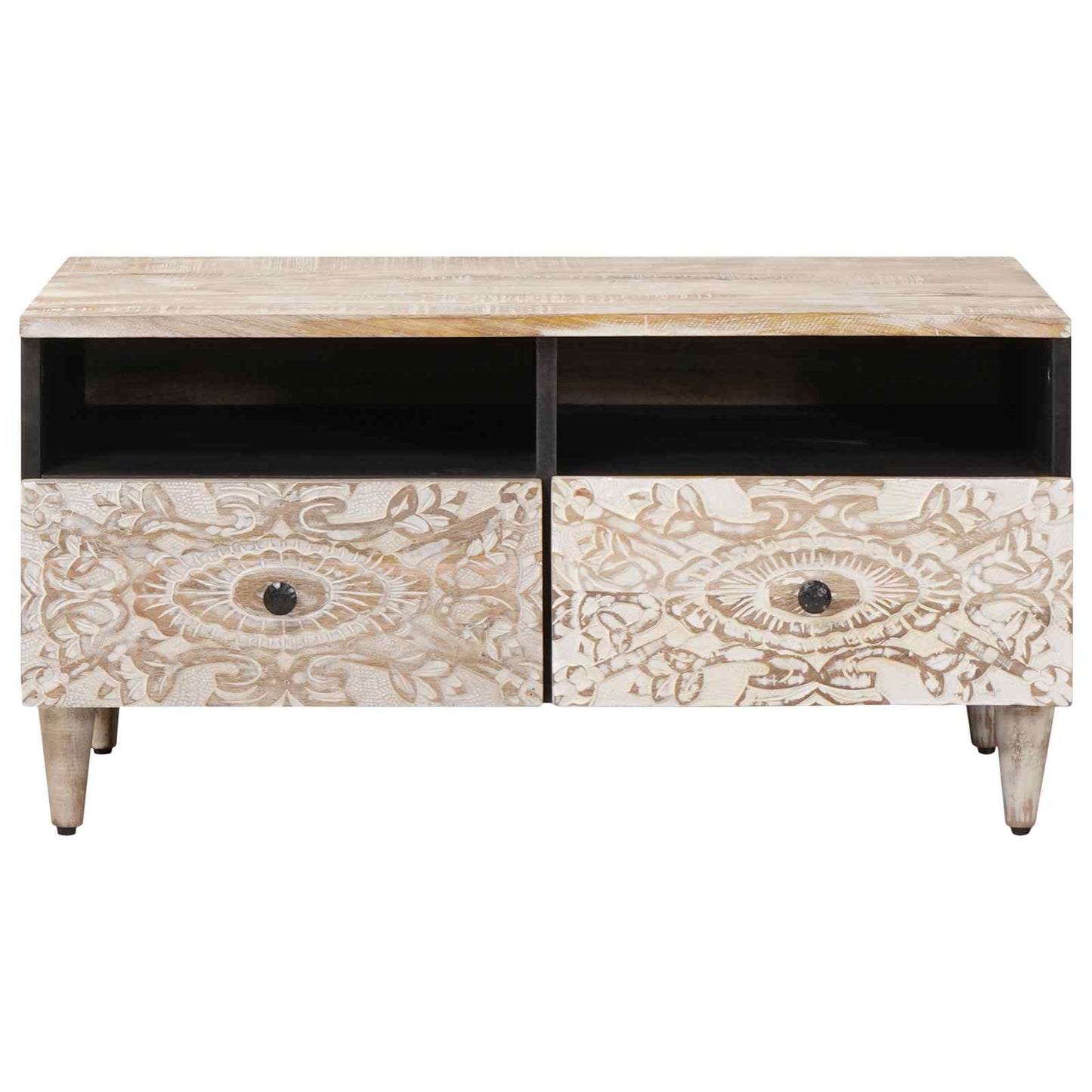Coffee Table with Drawer White 80 x 54 x 40 cm Solid Mango Wood