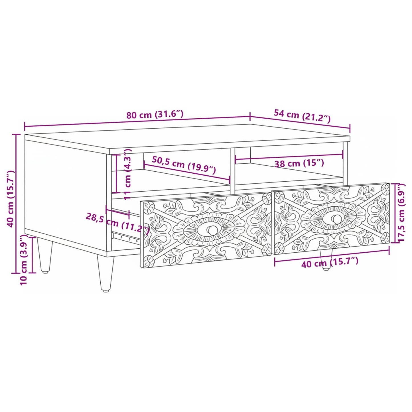Coffee Table with Drawer White 80 x 54 x 40 cm Solid Mango Wood