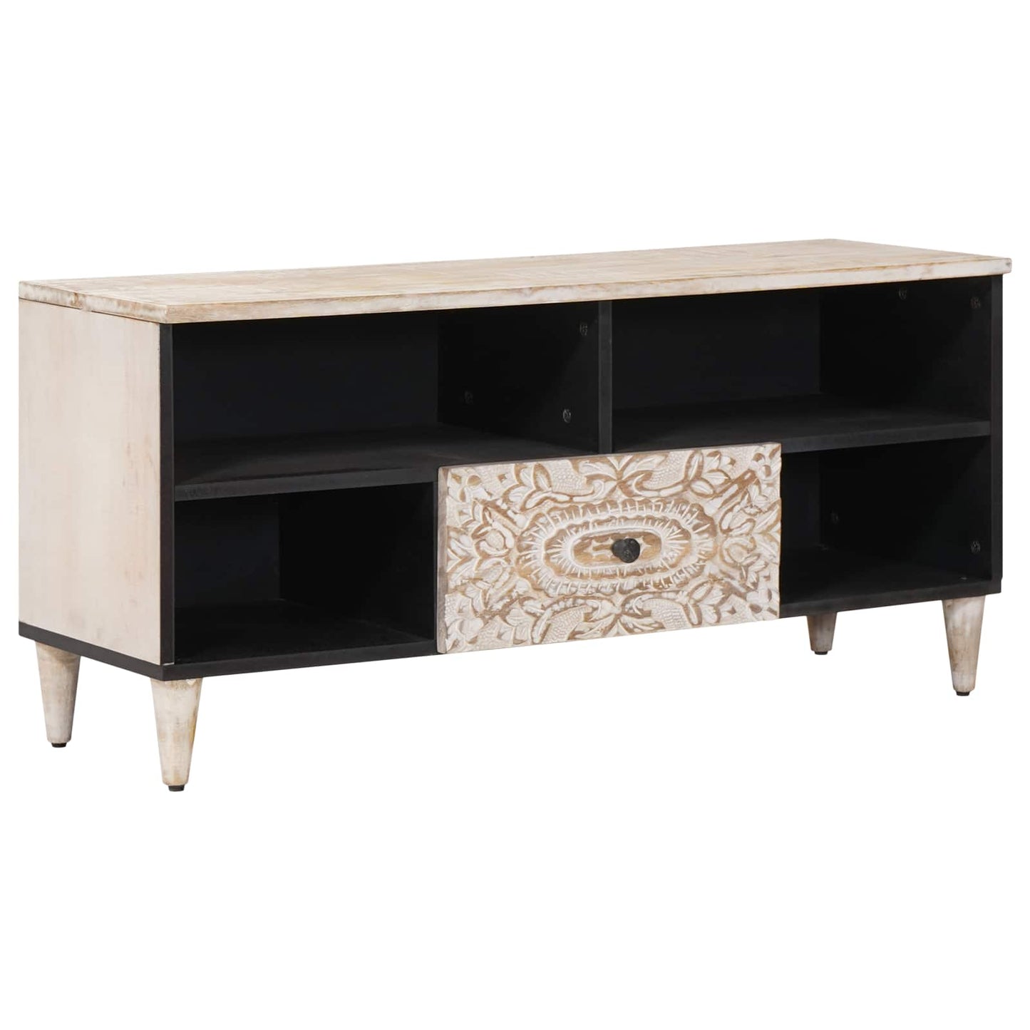 TV Cabinet with Shelf White 100 x 33.5 x 46 cm Solid Mango Wood