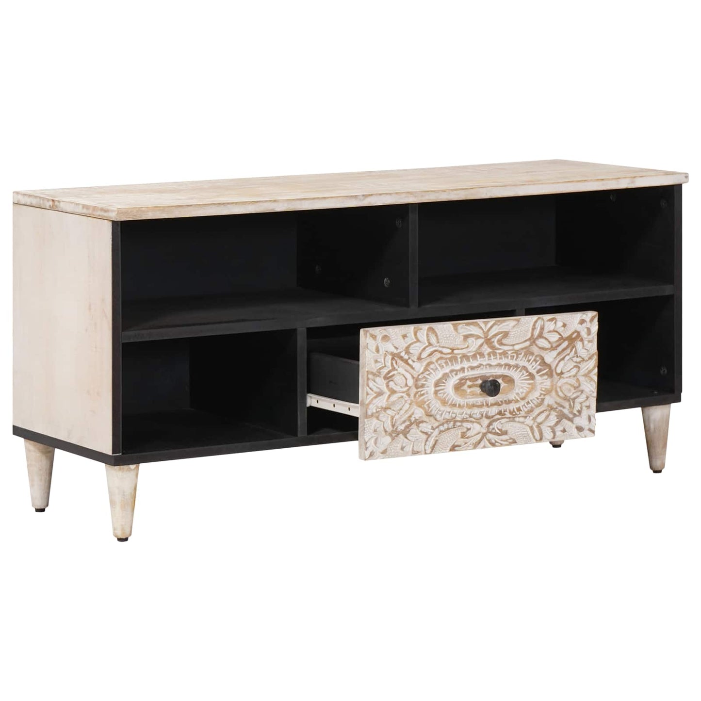 TV Cabinet with Shelf White 100 x 33.5 x 46 cm Solid Mango Wood
