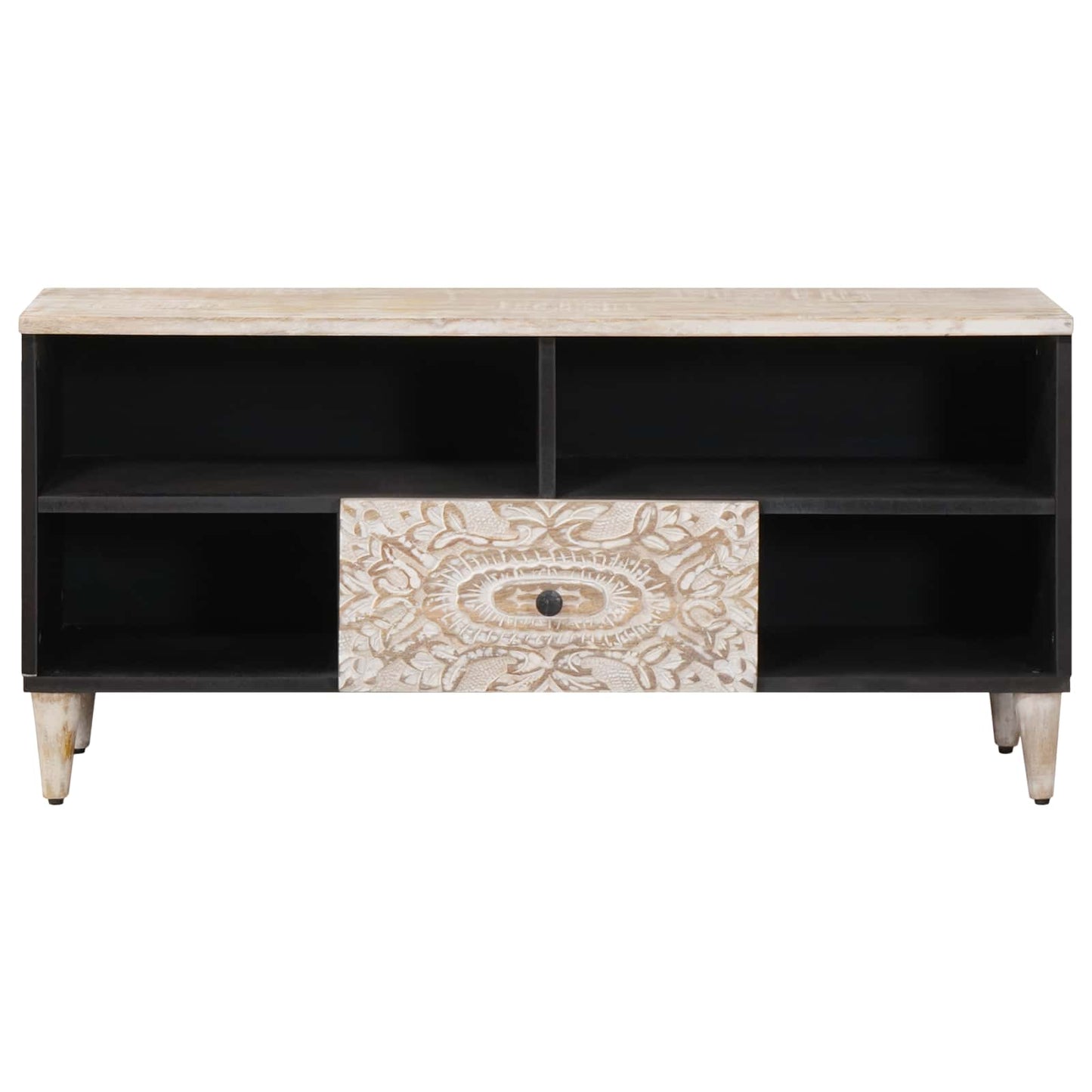 TV Cabinet with Shelf White 100 x 33.5 x 46 cm Solid Mango Wood