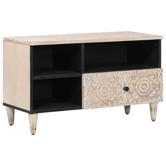 TV Cabinet with Drawer White 80 x 33.5 x 46 cm Solid Mango Wood
