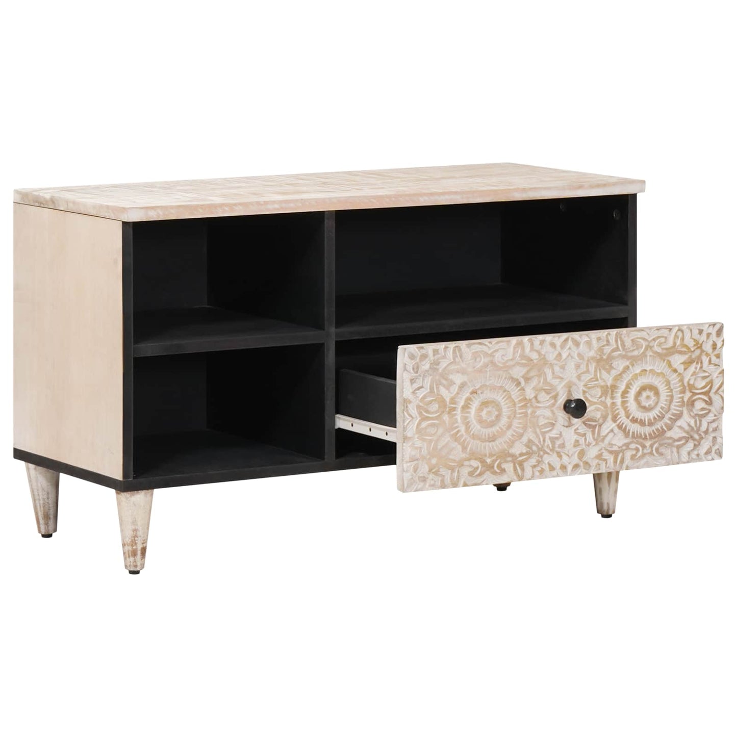 TV Cabinet with Drawer White 80 x 33.5 x 46 cm Solid Mango Wood