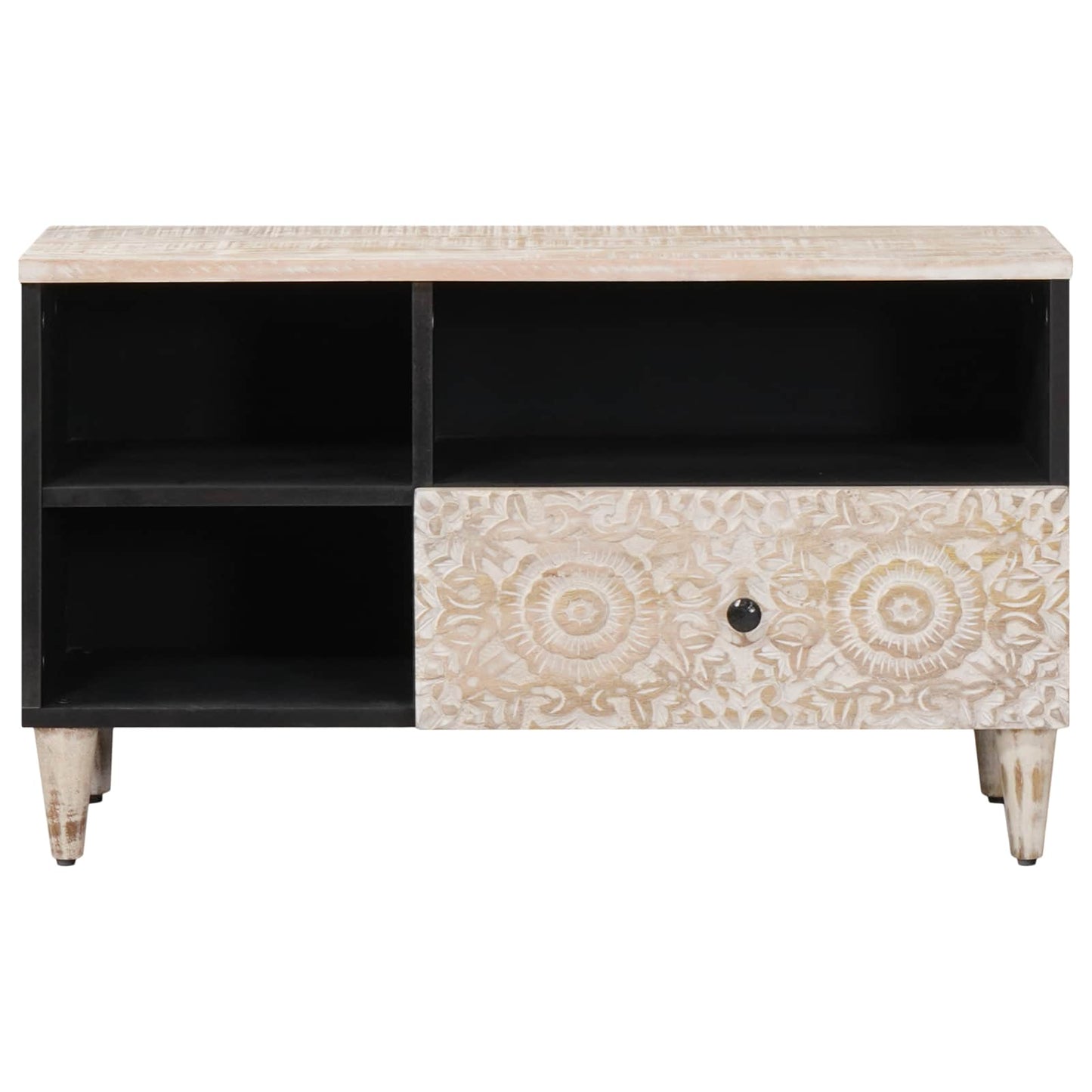TV Cabinet with Drawer White 80 x 33.5 x 46 cm Solid Mango Wood