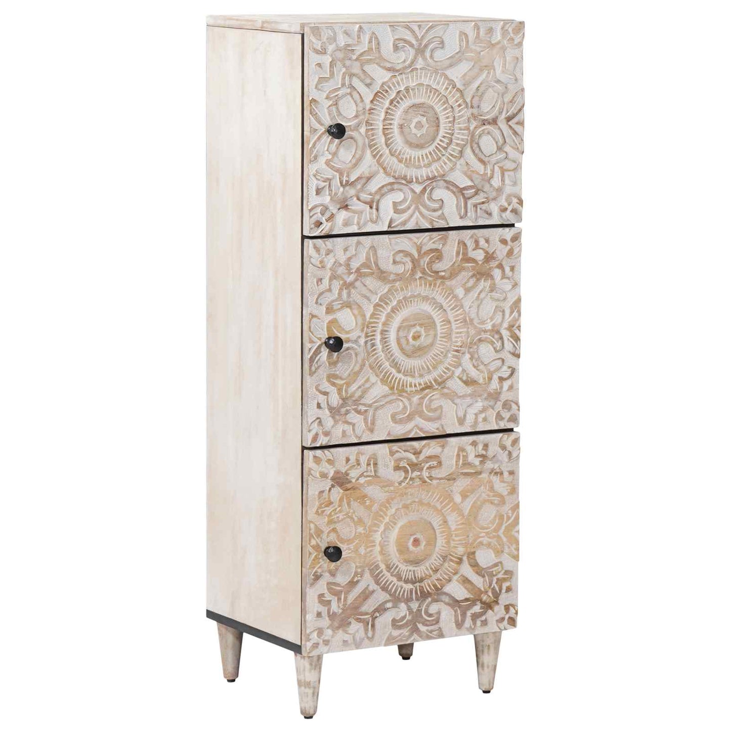High Board with Shelf White 40 x 33.5 x 110 cm Solid Mango Wood