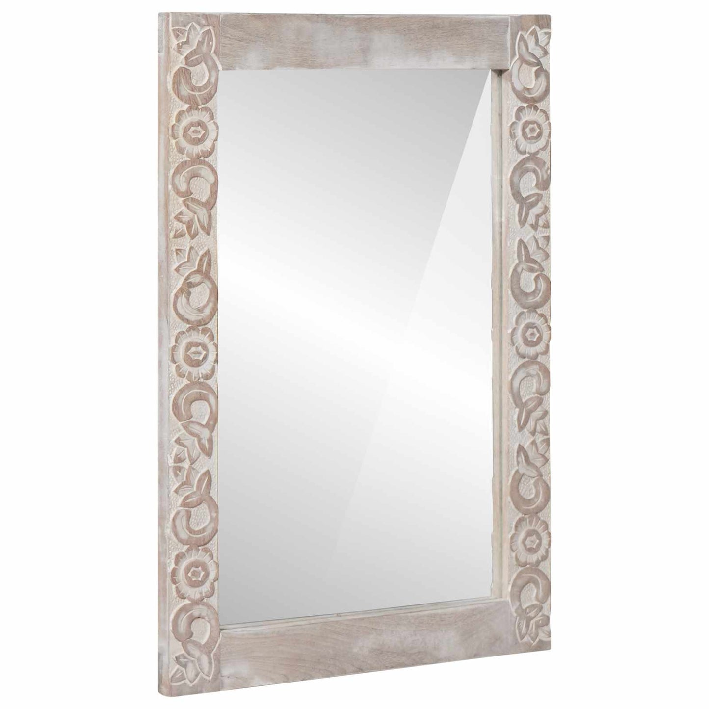 Wall Mirror Rectangular White 70 x 50 cm Solid Mango Wood