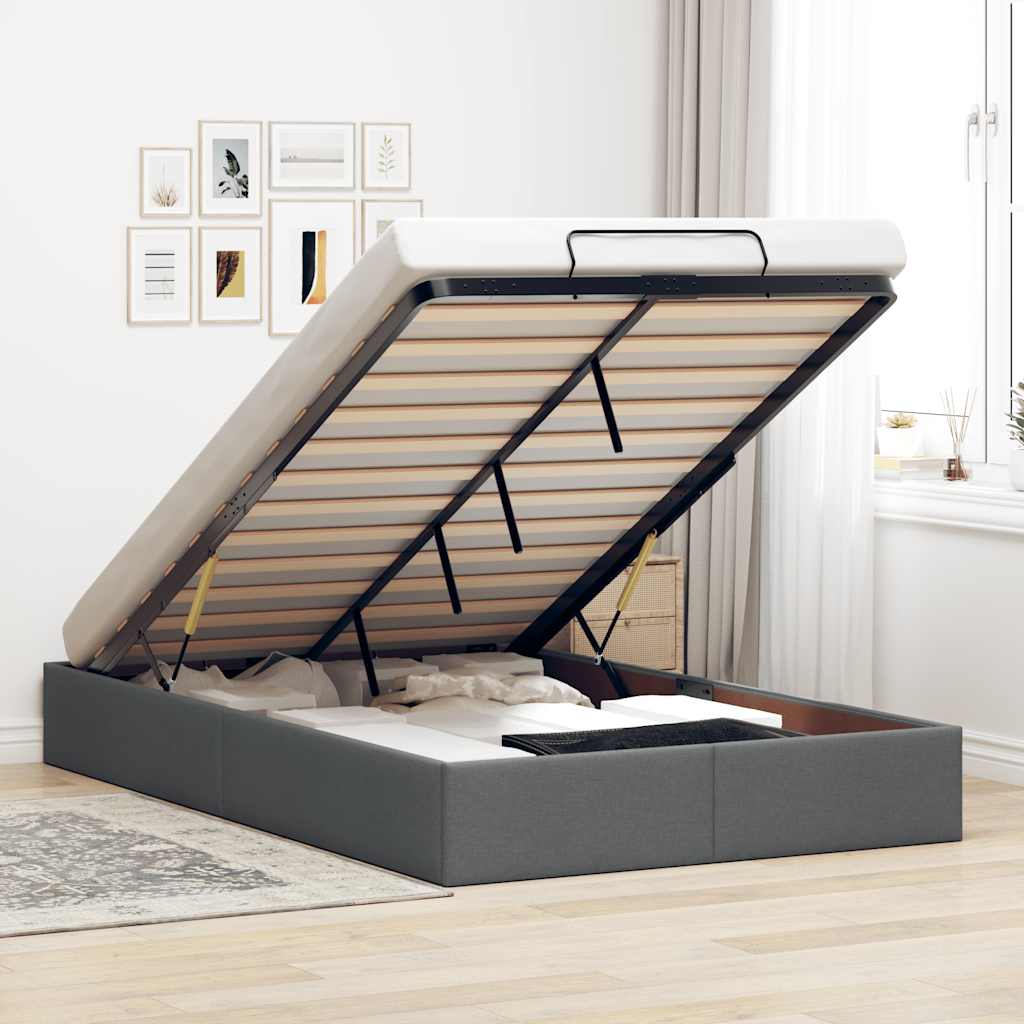 Ottoman Bed Frame without Mattress Dark Grey Double Fabric