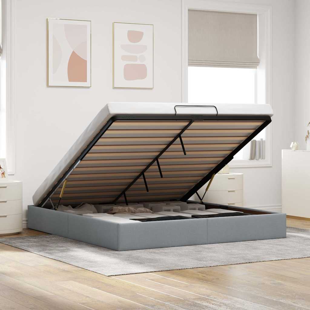 Ottoman Bed Frame without Mattress Light Grey Super King Fabric