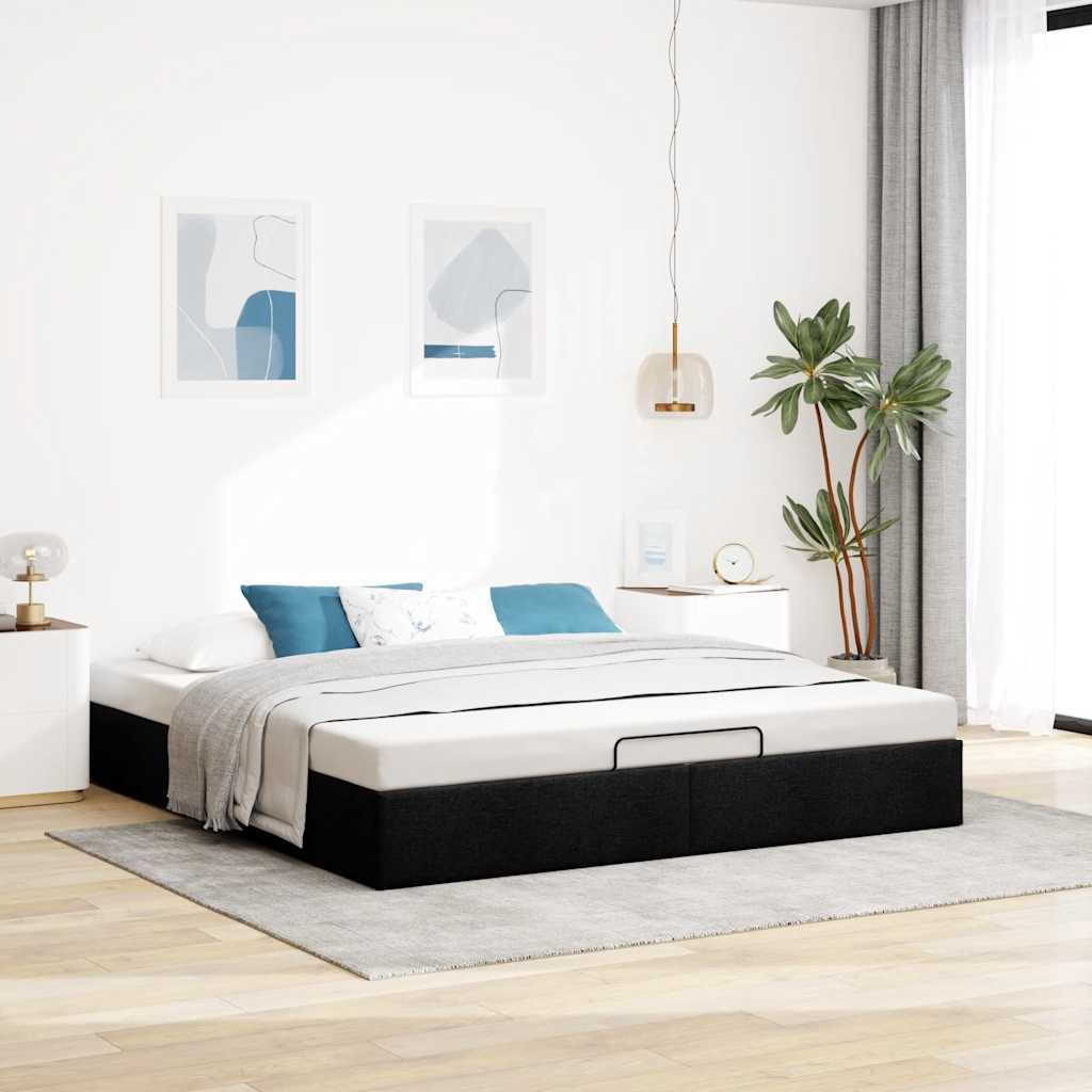 Ottoman Bed Frame without Mattress Black Super King Fabric