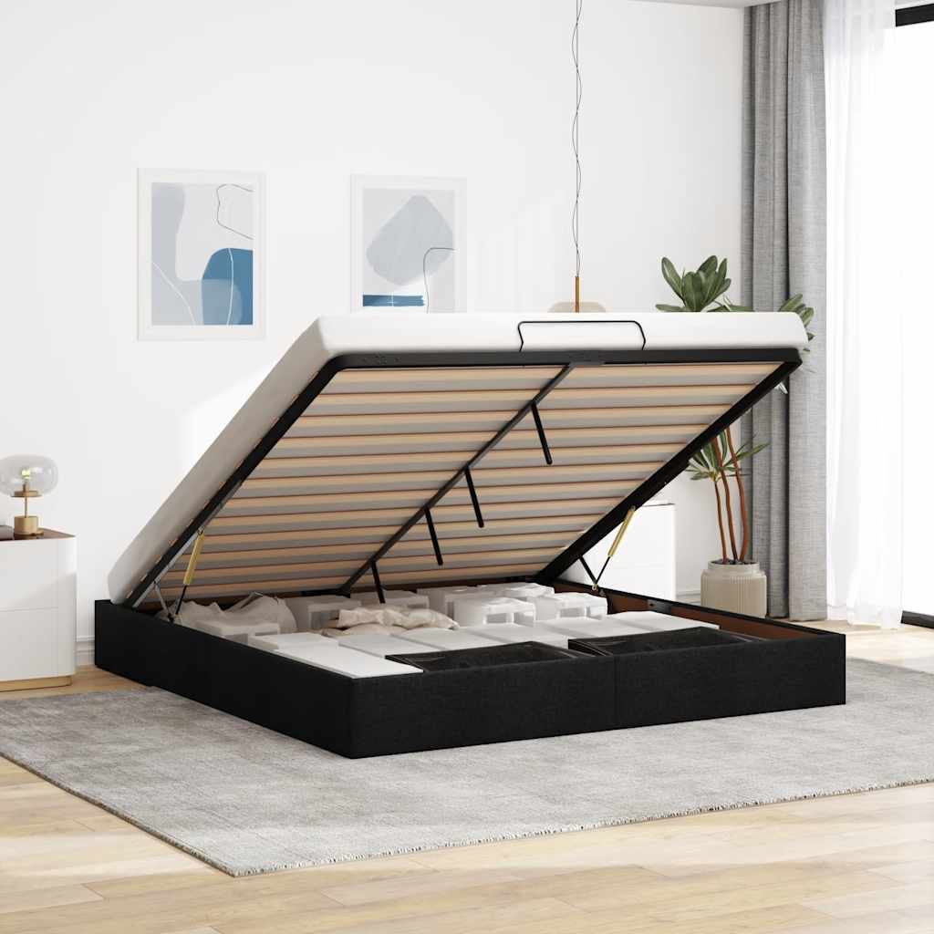 Ottoman Bed Frame without Mattress Black Super King Fabric