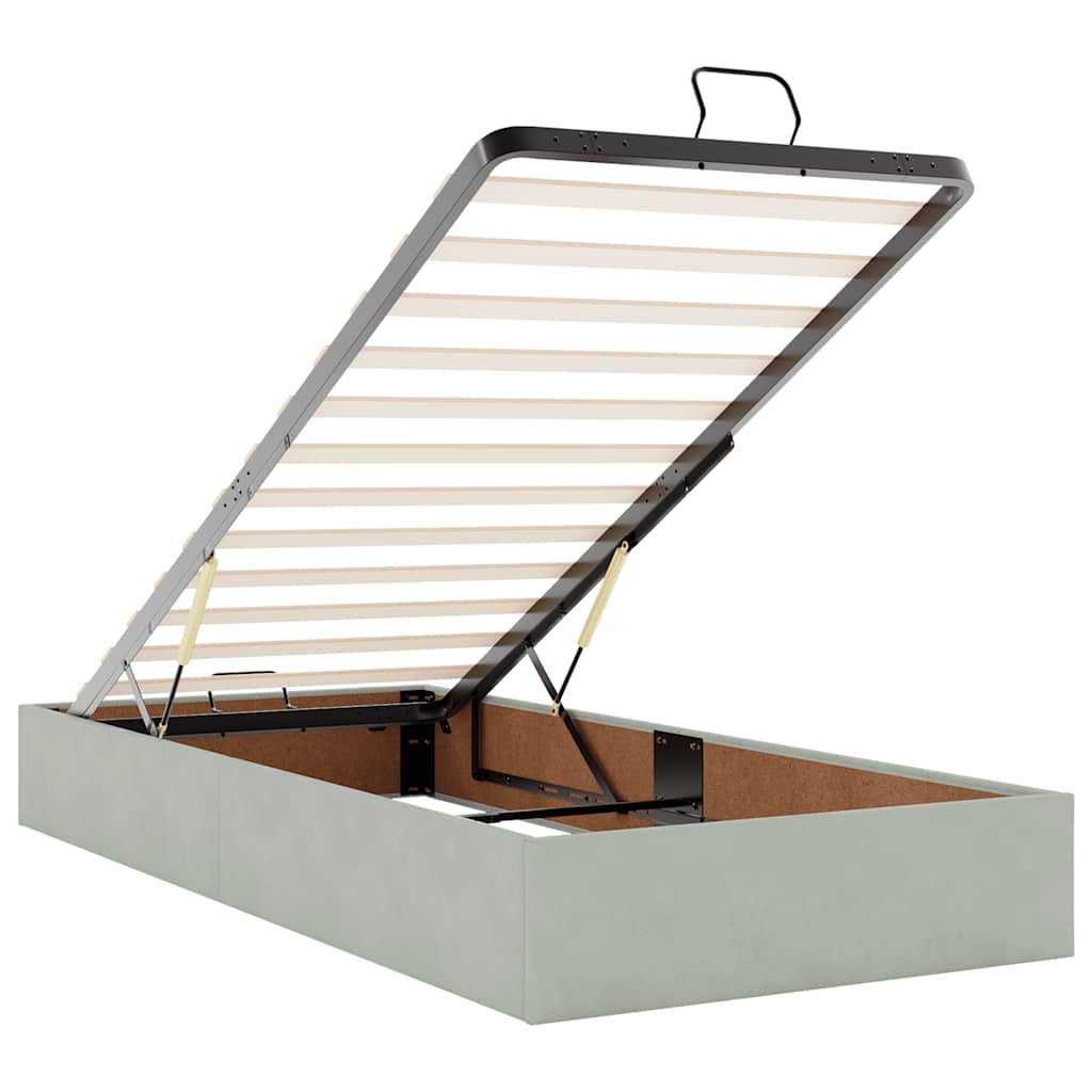 Ottoman Bed Frame No Mattress Light Grey Single Velvet