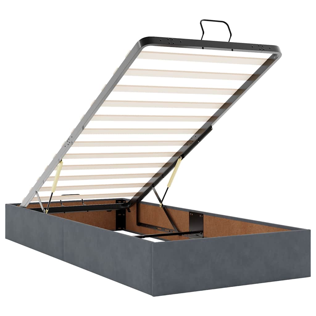 Ottoman Bed Frame No Mattress Dark Grey Single Velvet