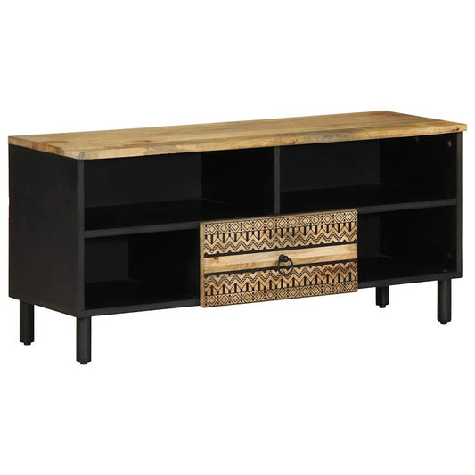 vidaXL TV Cabinet Black 100x33.5x46 cm Solid Rough Wood Mango