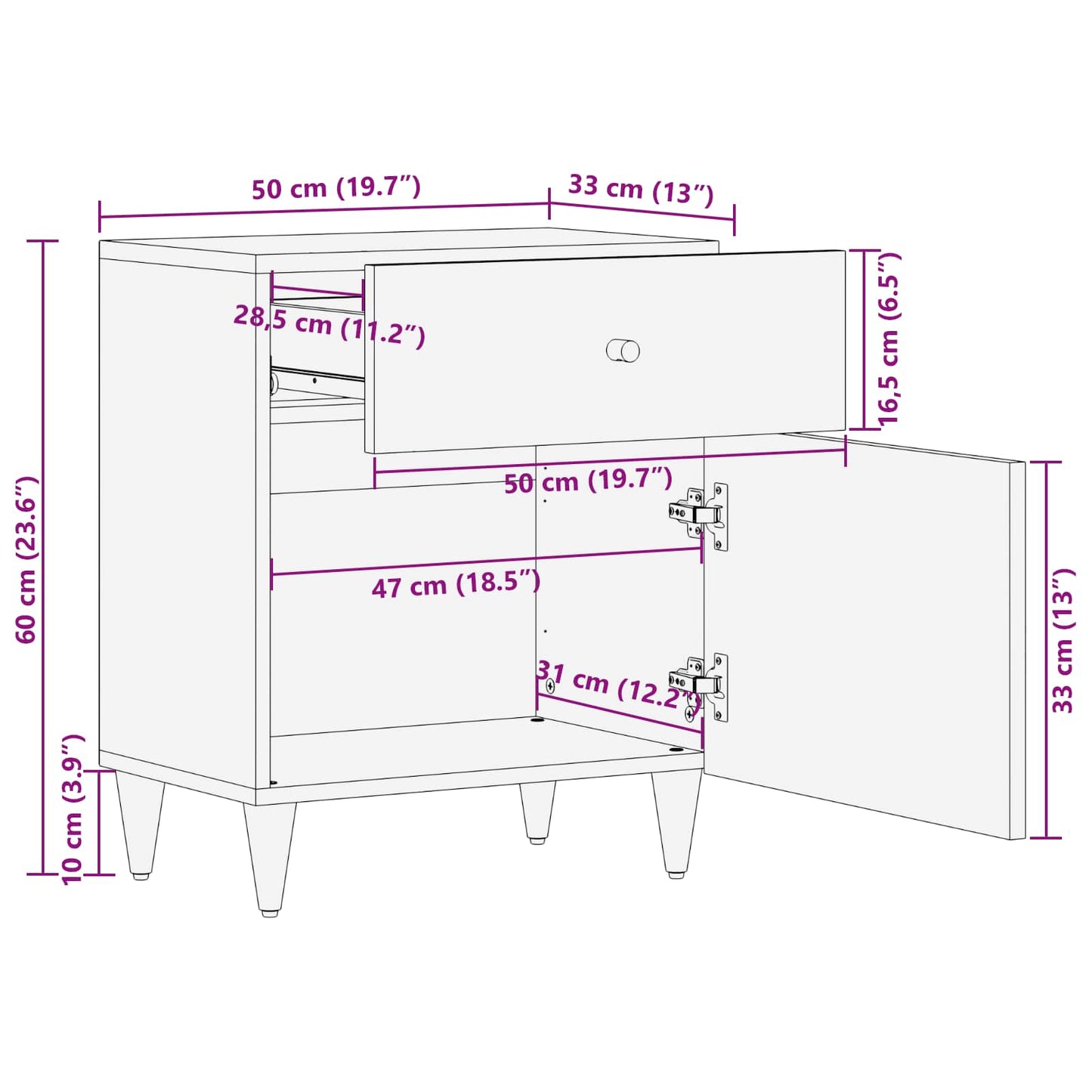 Bedside Table Multicolour 50 x 33 x 60 cm Solid Mango Wood