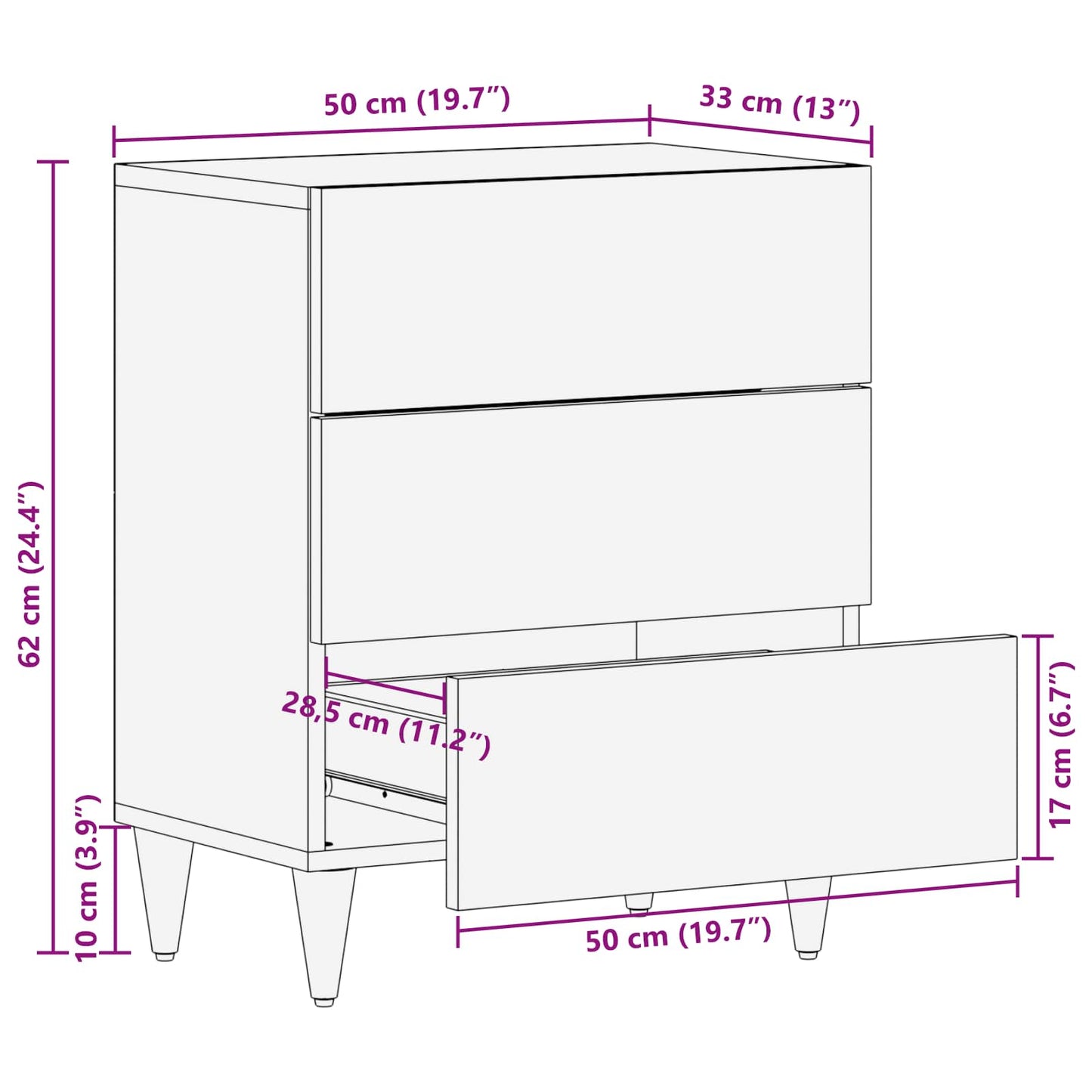 Bedside Table Multicolour 50 x 33 x 60 cm Solid Mango Wood