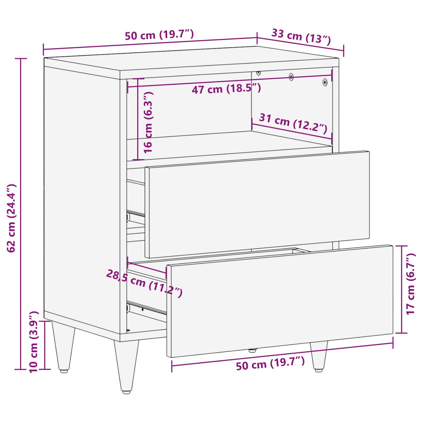 Bedside Table Multicolour 50 x 33 x 60 cm Solid Mango Wood