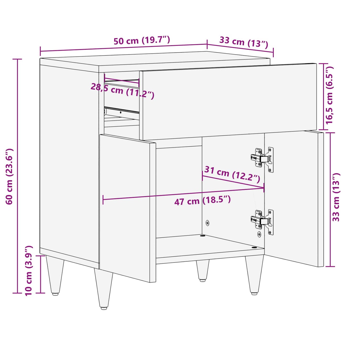 Bedside Table Multicolour 50 x 33 x 60 cm Solid Mango Wood