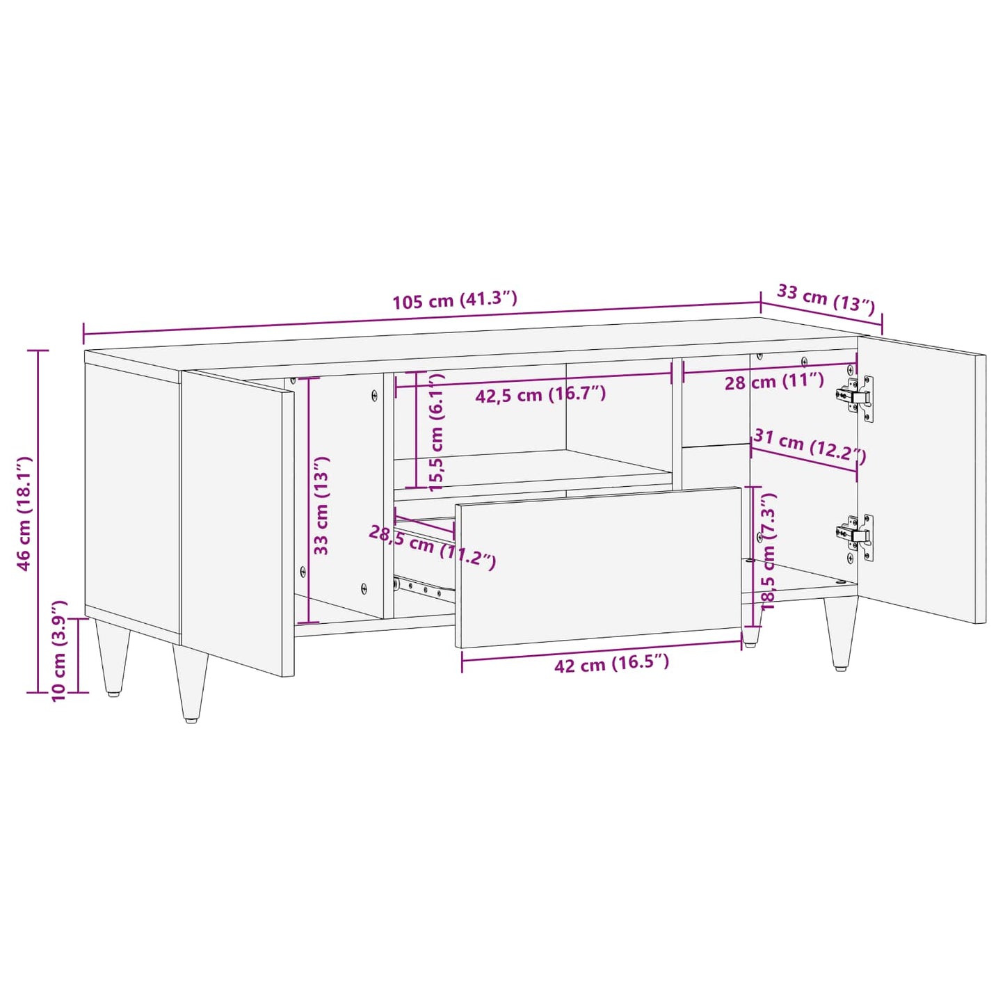 Storage Cabinets with Drawer Multicolour 105 x 33.5 x 46 cm