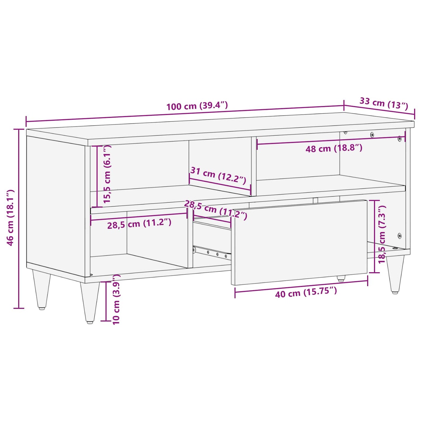 Storage Cabinets with Drawer Multicolour 100 x 33.5 x 46 cm