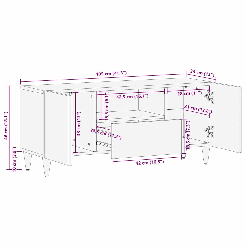 TV Cabinet Honey Brown 105 x 33 x 46 cm Solid Mango Wood